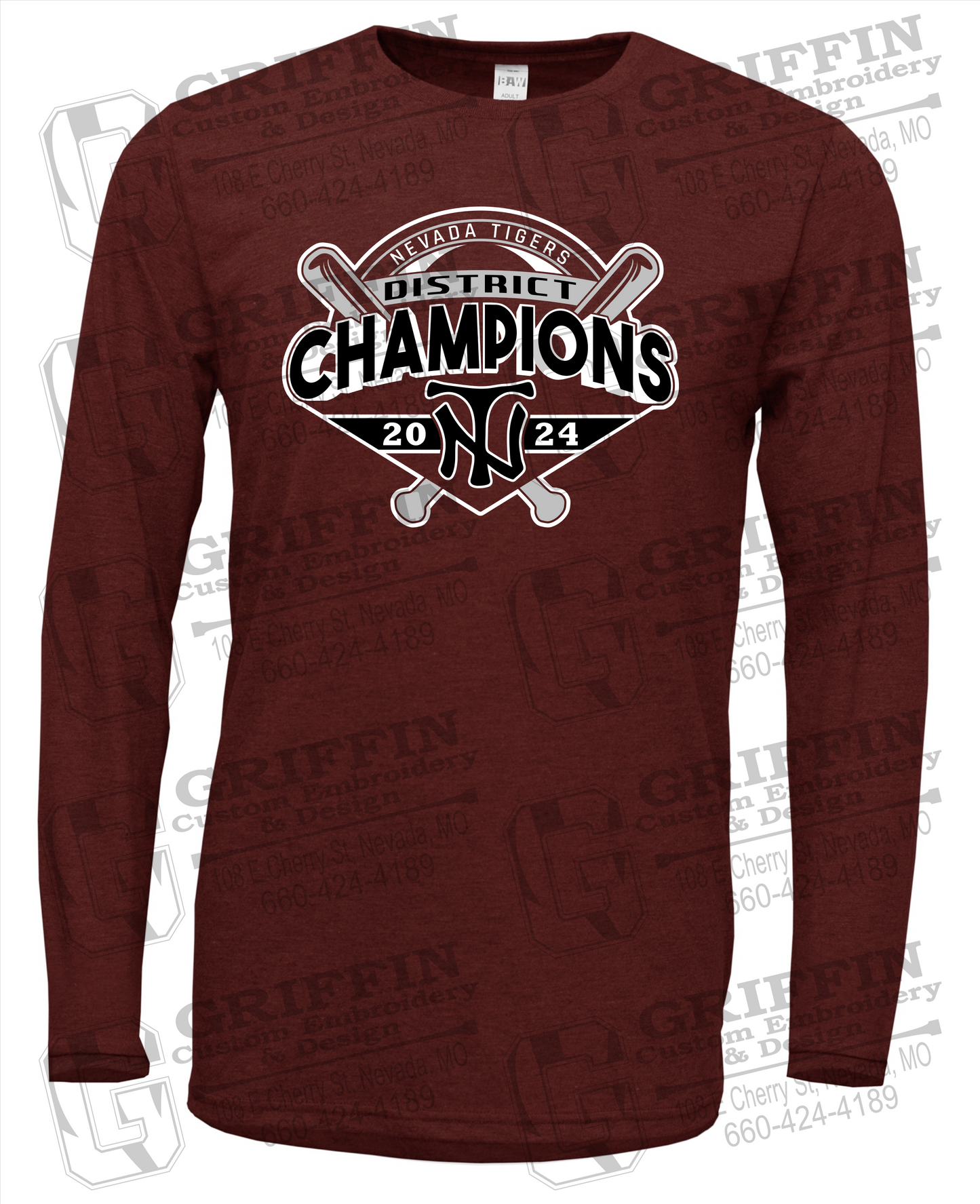 Soft-Tek Long Sleeve T-Shirt - Baseball District Champs 2024 - Nevada Tigers 25-C