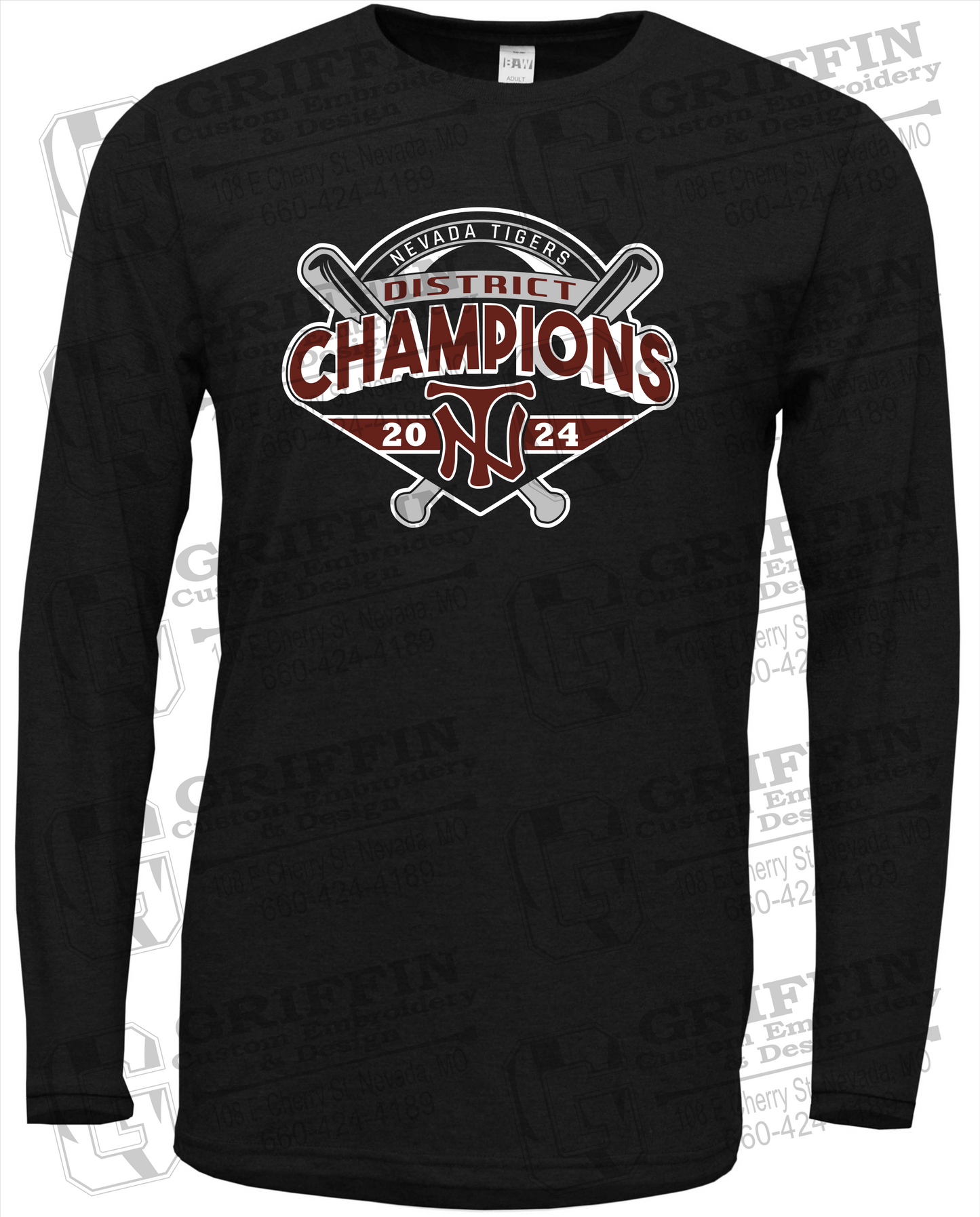 Soft-Tek Long Sleeve T-Shirt - Baseball District Champs 2024 - Nevada Tigers 25-C