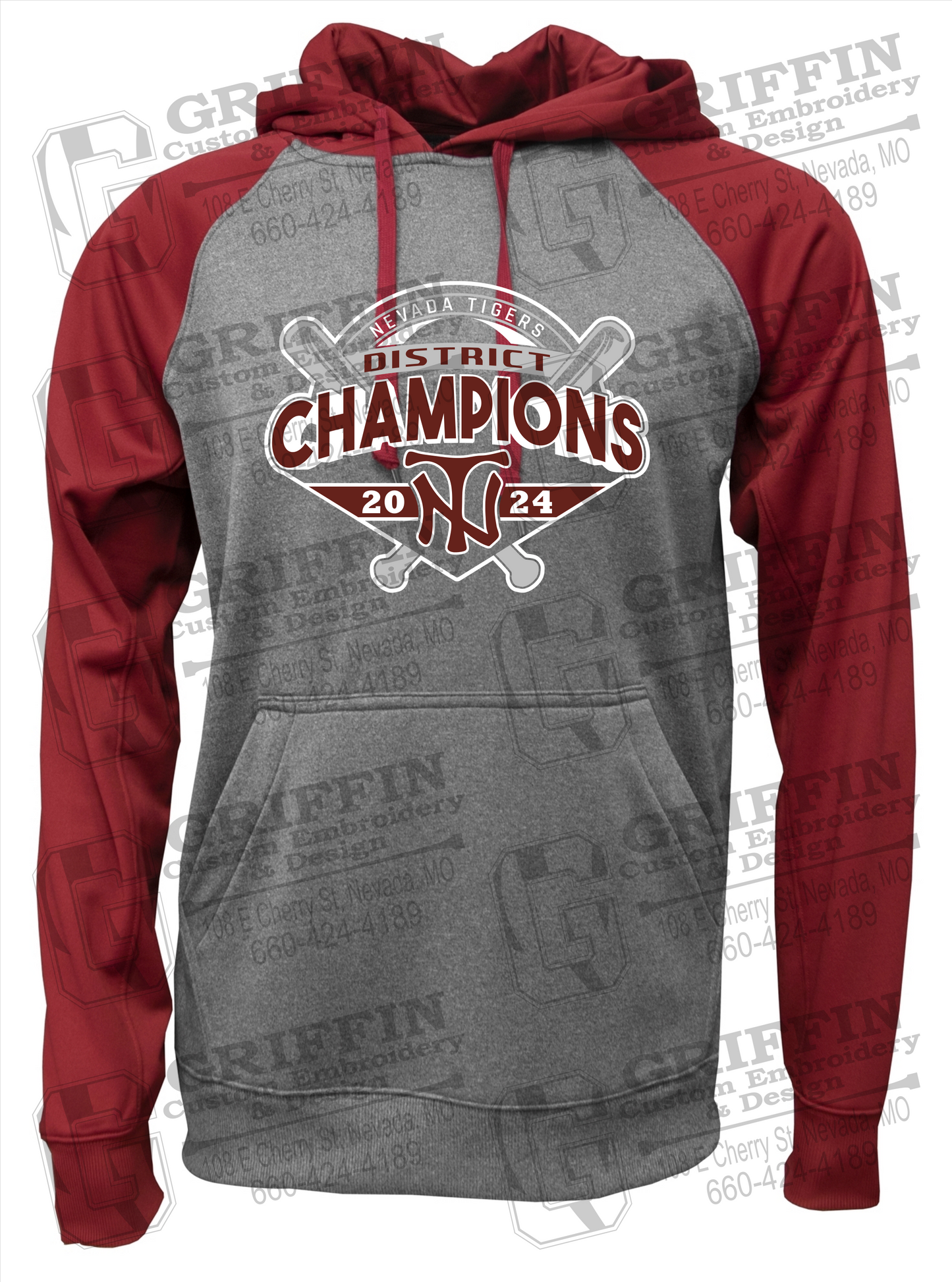 Performance Fleece Raglan Hoodie - Baseball District Champs 2024 - Nevada Tigers 25-C