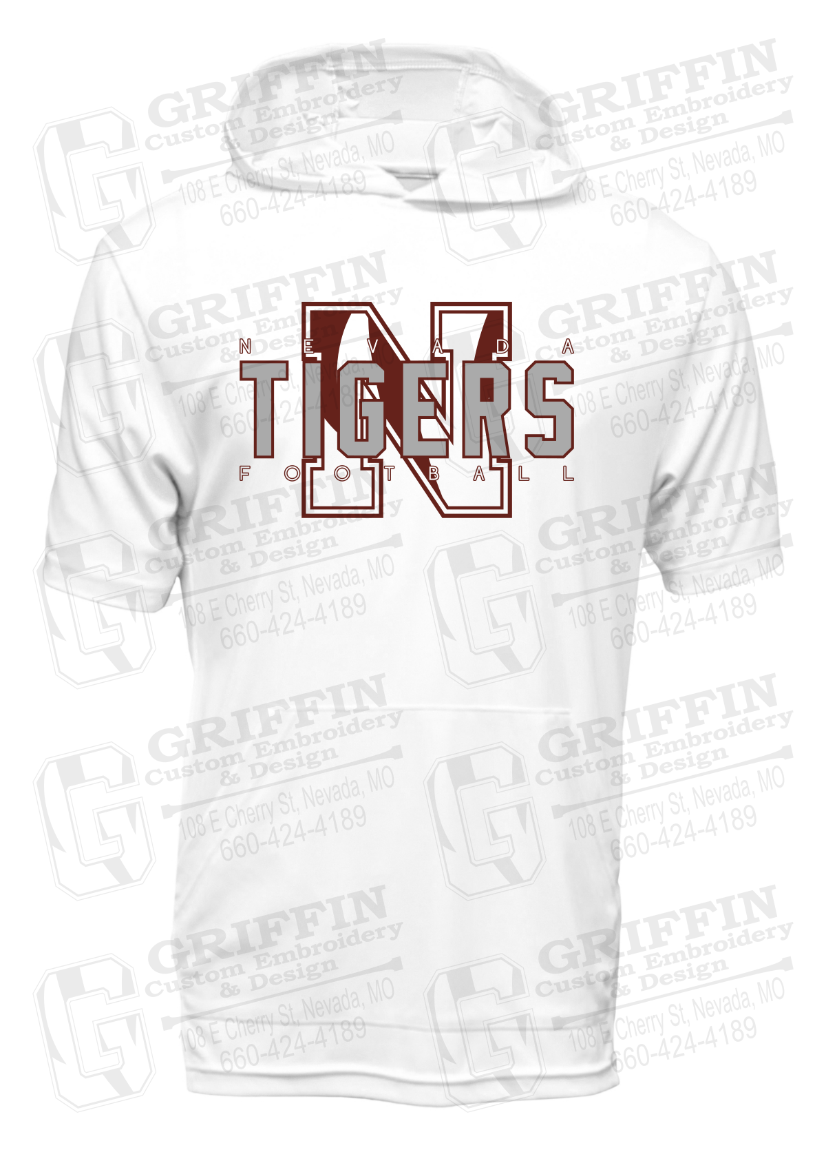 Dry-Fit Short Sleeve T-Shirt Hoodie - Football - Nevada Tigers 25-J