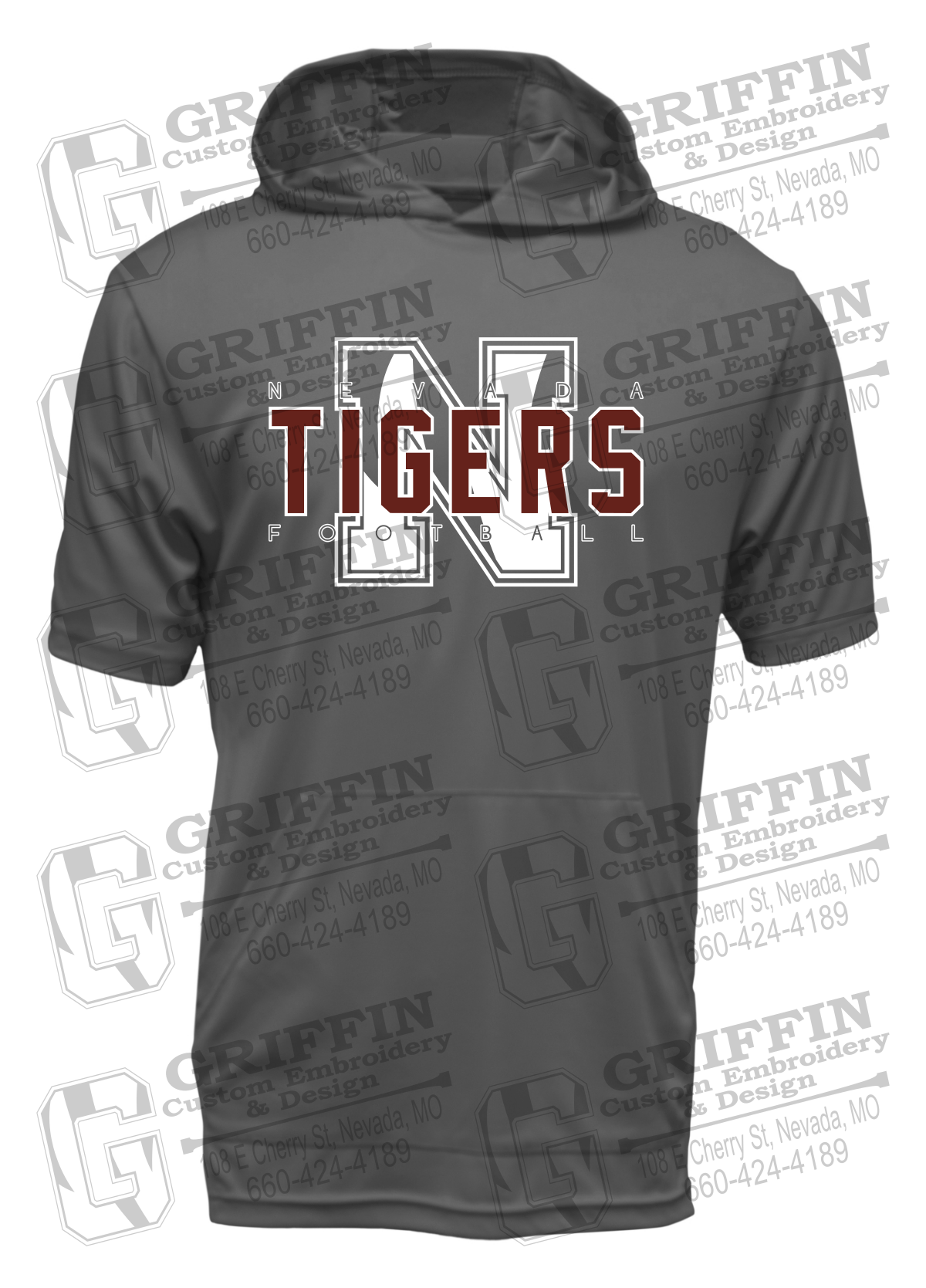 Dry-Fit Short Sleeve T-Shirt Hoodie - Football - Nevada Tigers 25-J