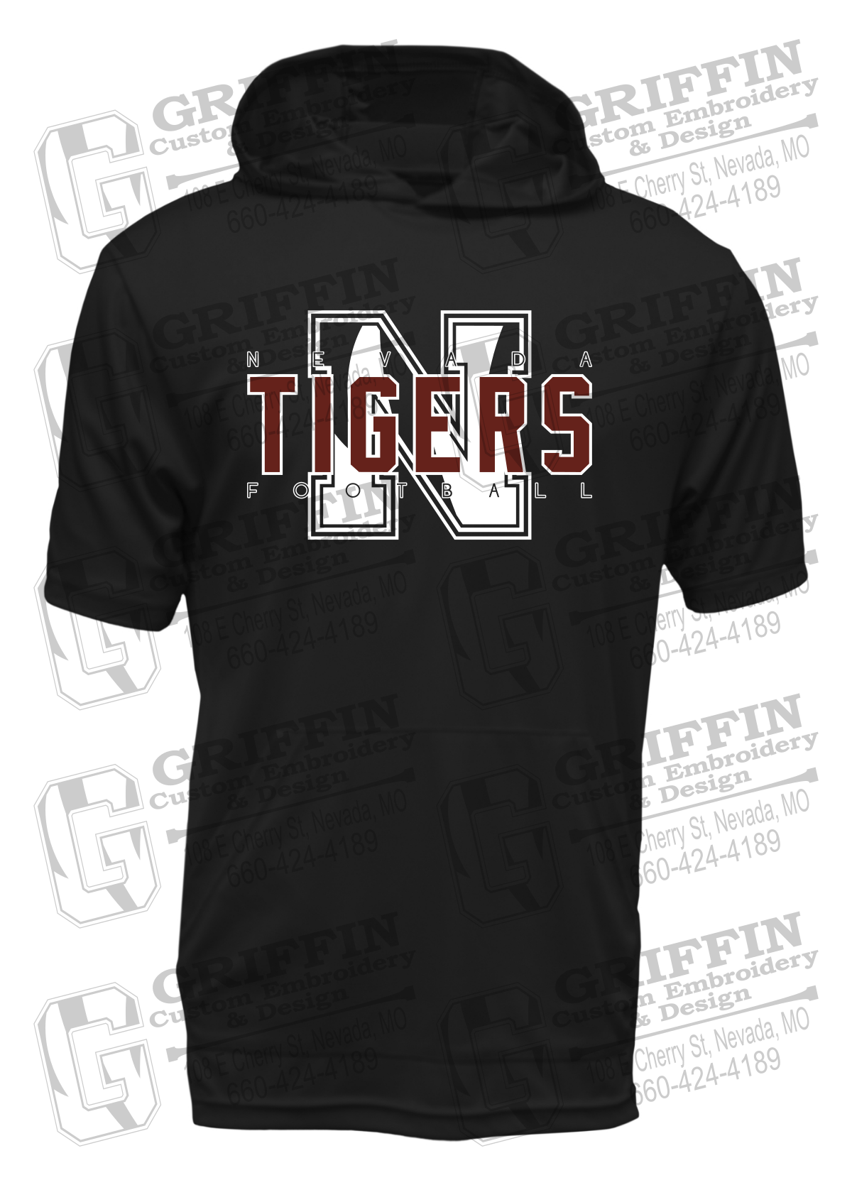 Dry-Fit Short Sleeve T-Shirt Hoodie - Football - Nevada Tigers 25-J