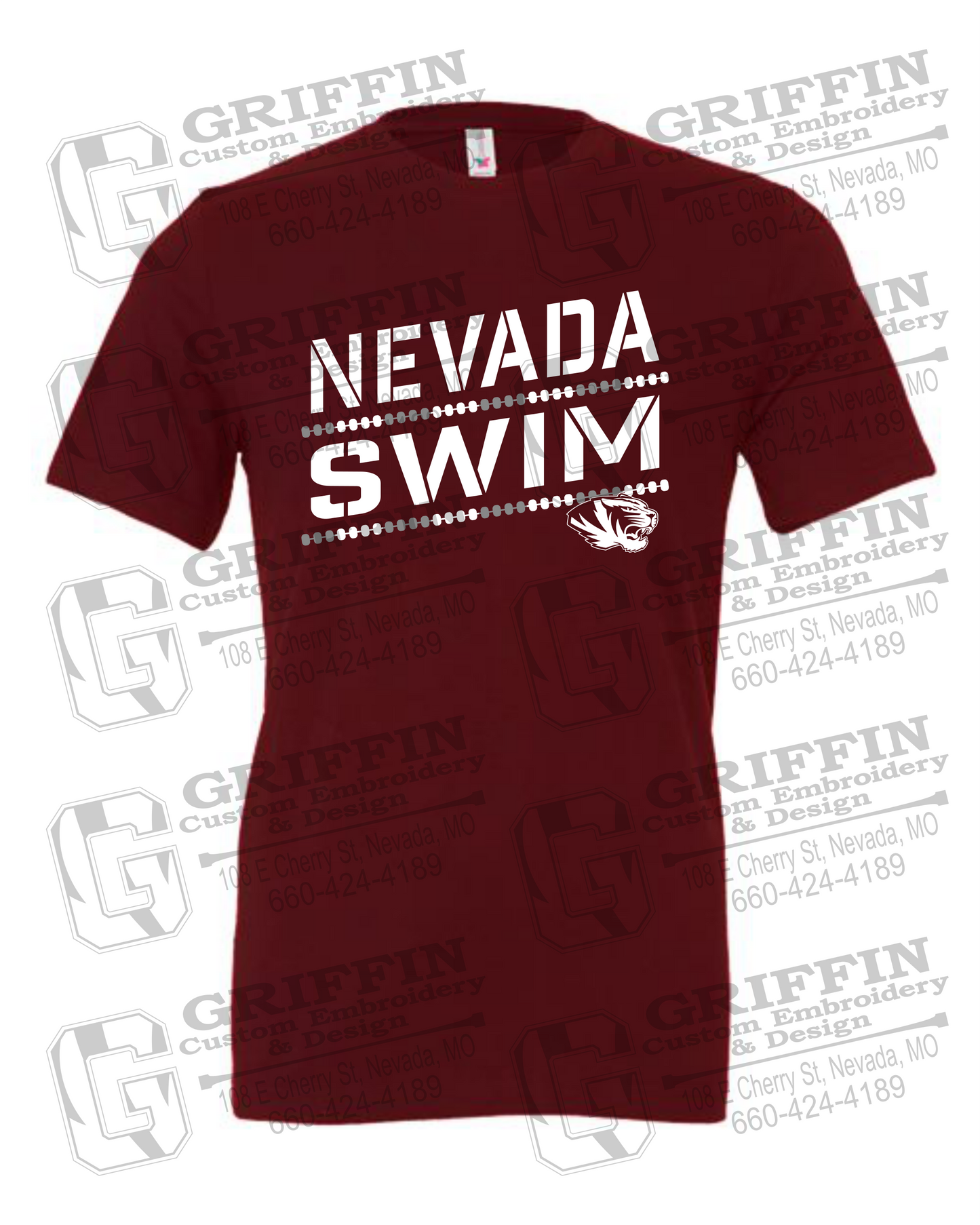 Cotton Short Sleeve T-Shirt - Swimming - Nevada Tigers 25-O