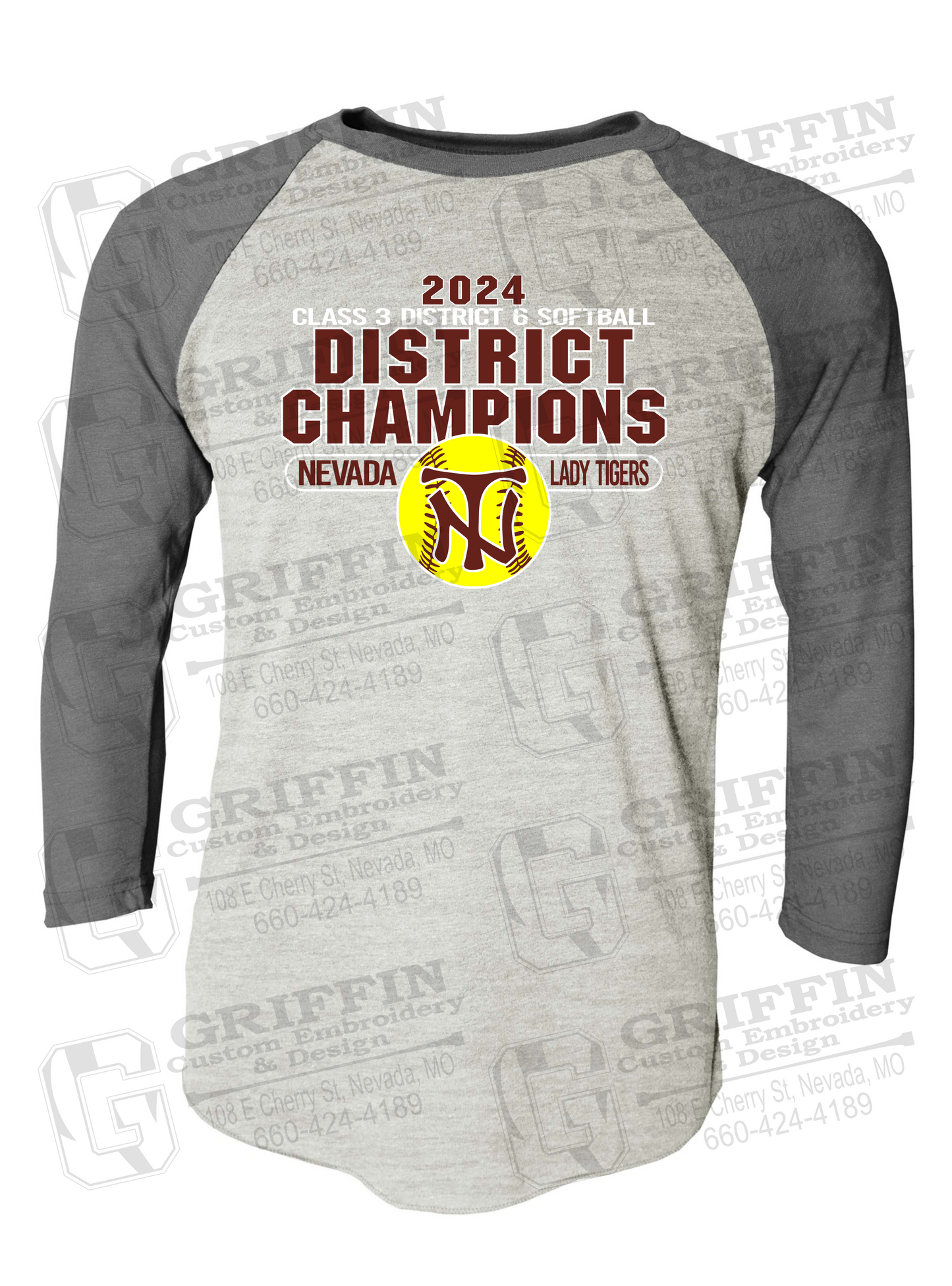 Tri-Blend Raglan Sleeve T-Shirt - Softball 2024 District Champions - Nevada Tigers 25-P