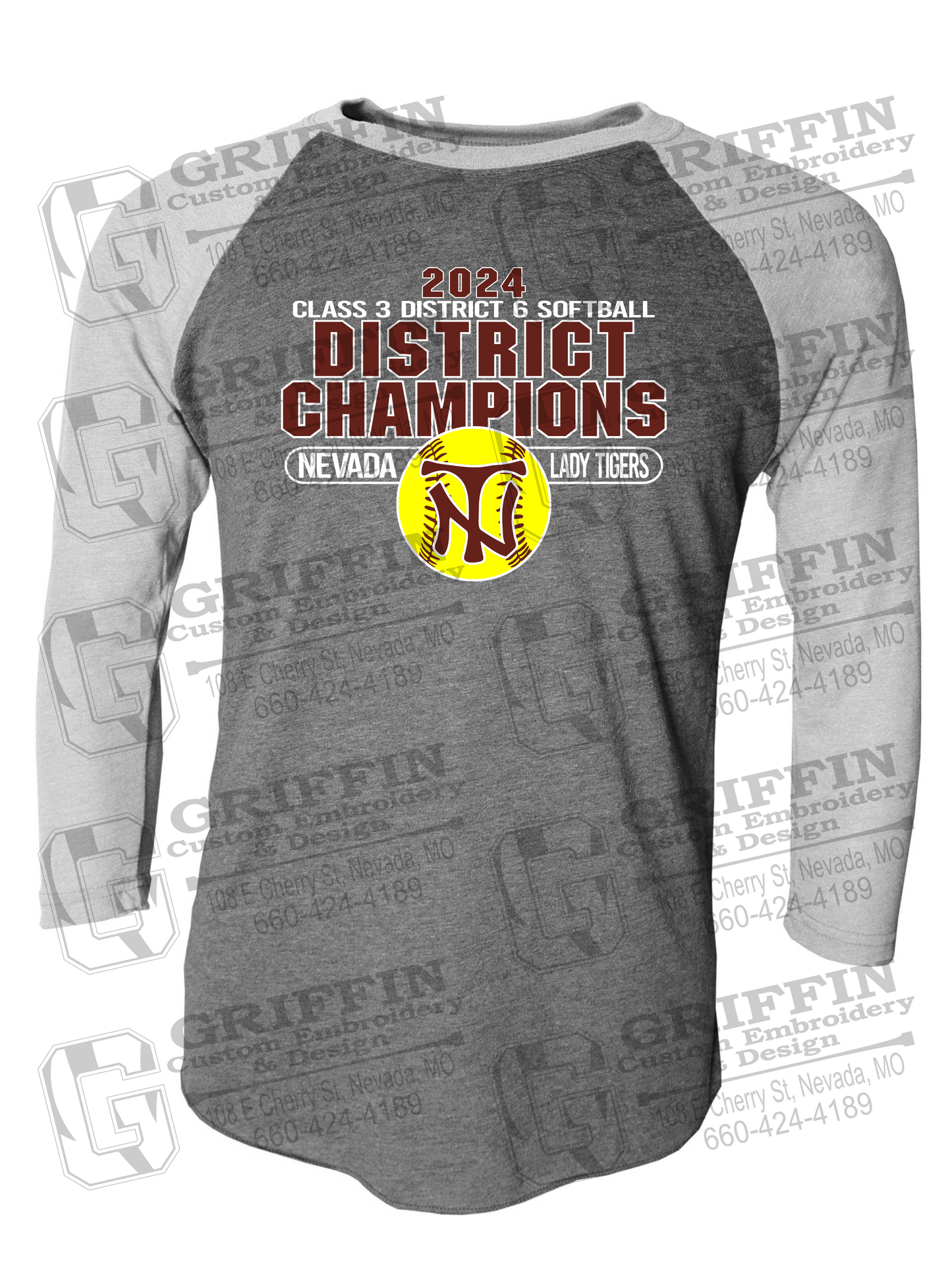 Tri-Blend Raglan Sleeve T-Shirt - Softball 2024 District Champions - Nevada Tigers 25-P