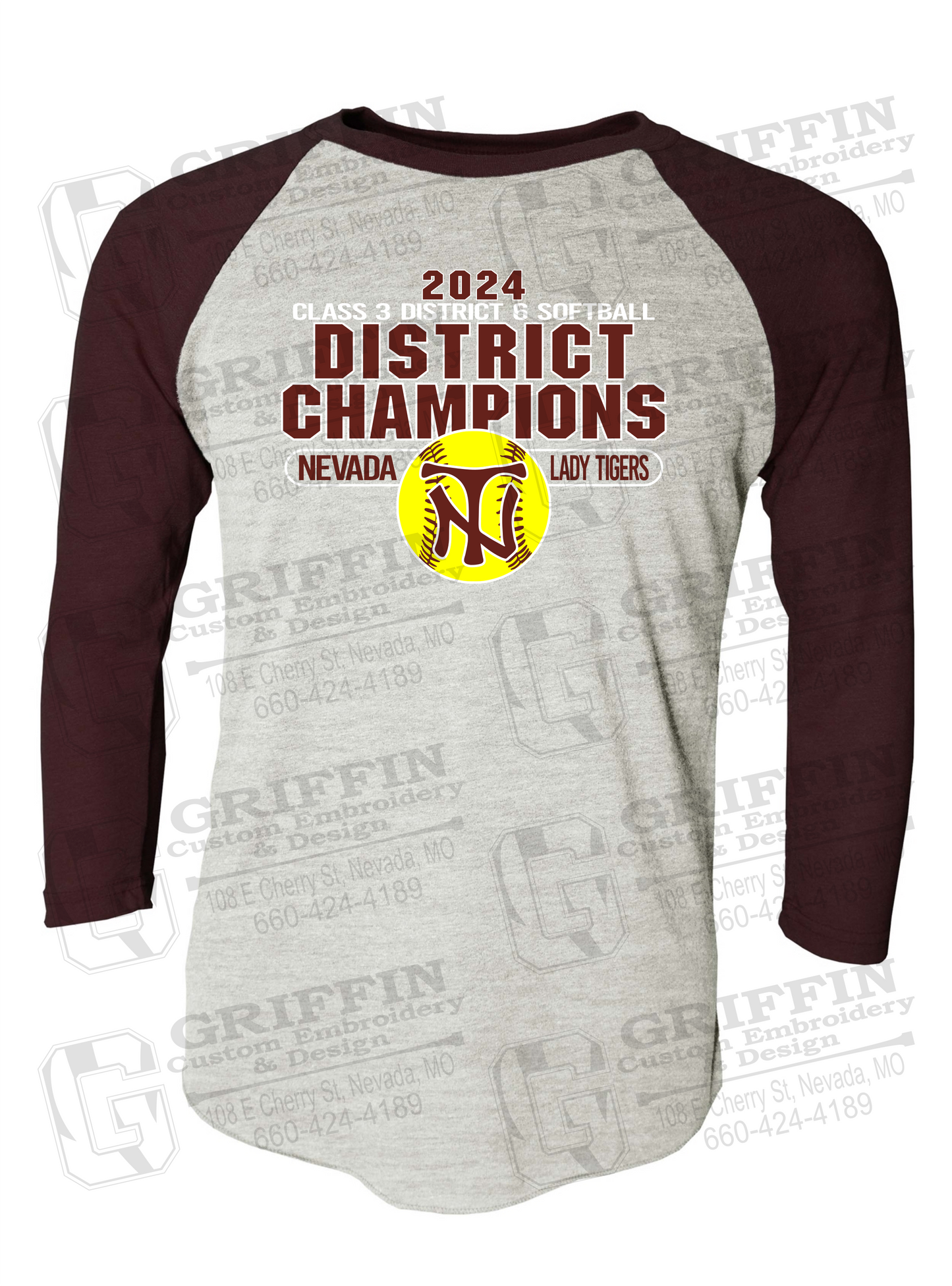 Tri-Blend Raglan Sleeve T-Shirt - Softball 2024 District Champions - Nevada Tigers 25-P