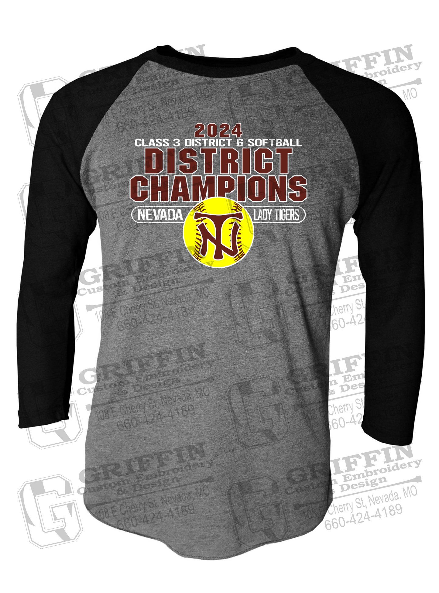 Tri-Blend Raglan Sleeve T-Shirt - Softball 2024 District Champions - Nevada Tigers 25-P