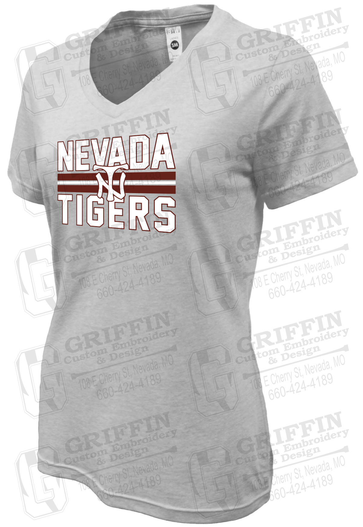 Womens Soft-Tek V-Neck T-Shirt - Softball - Nevada Tigers 25-U
