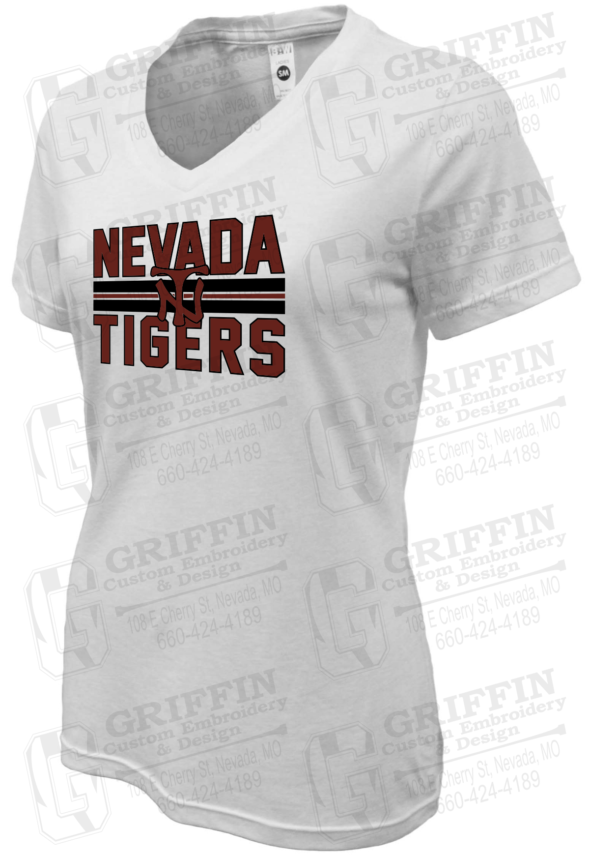 Womens Soft-Tek V-Neck T-Shirt - Softball - Nevada Tigers 25-U