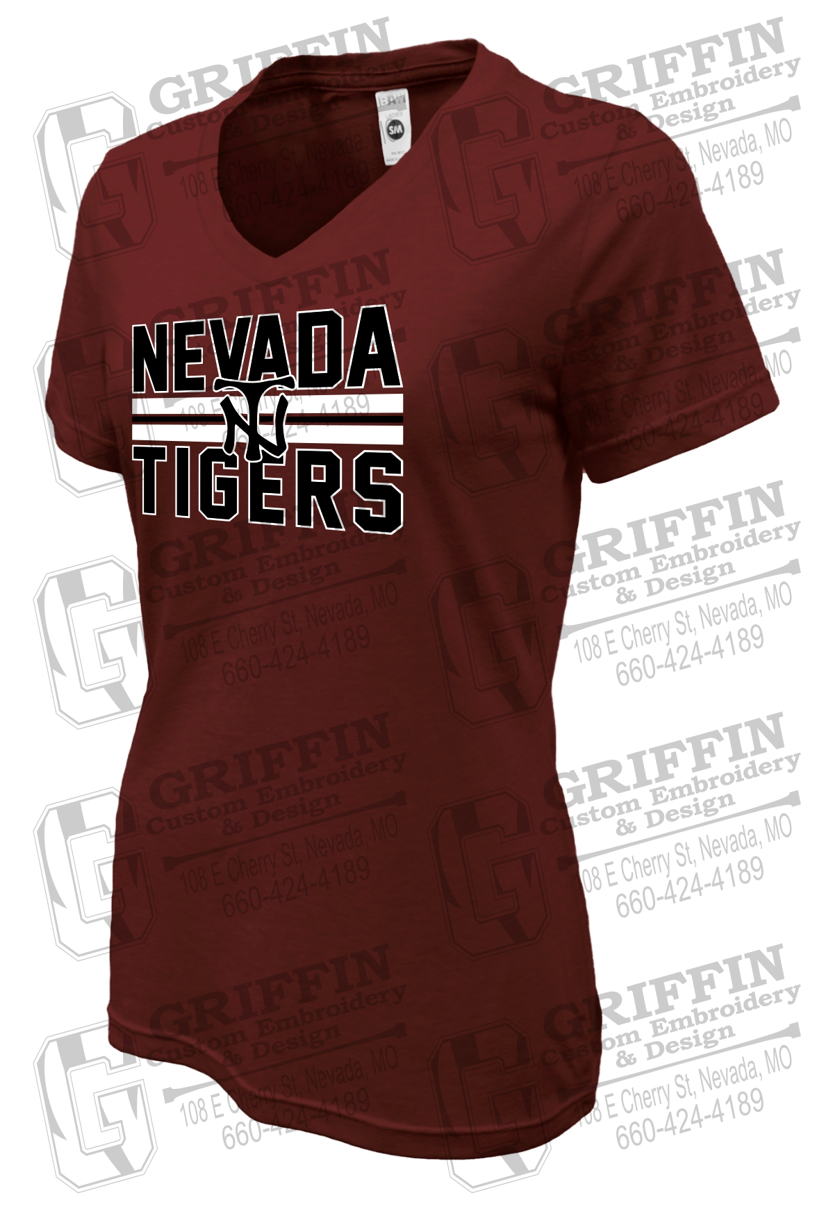 Womens Soft-Tek V-Neck T-Shirt - Softball - Nevada Tigers 25-U