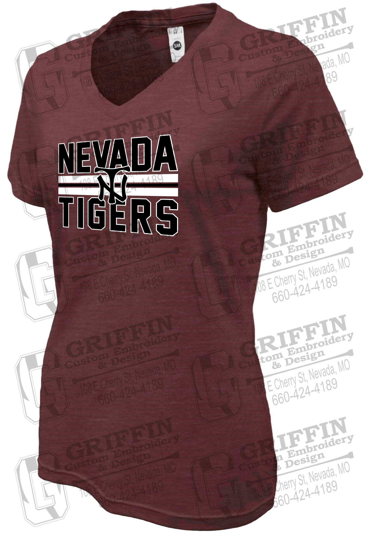 Womens Soft-Tek V-Neck T-Shirt - Softball - Nevada Tigers 25-U