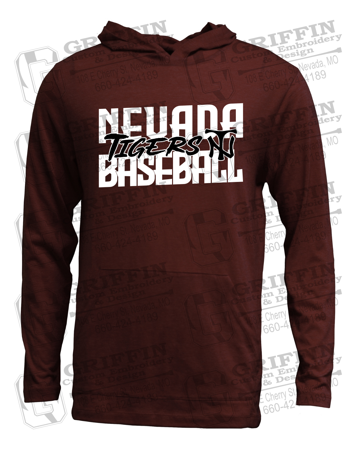 Soft-Tek T-Shirt Hoodie - Baseball - Nevada Tigers 25-V