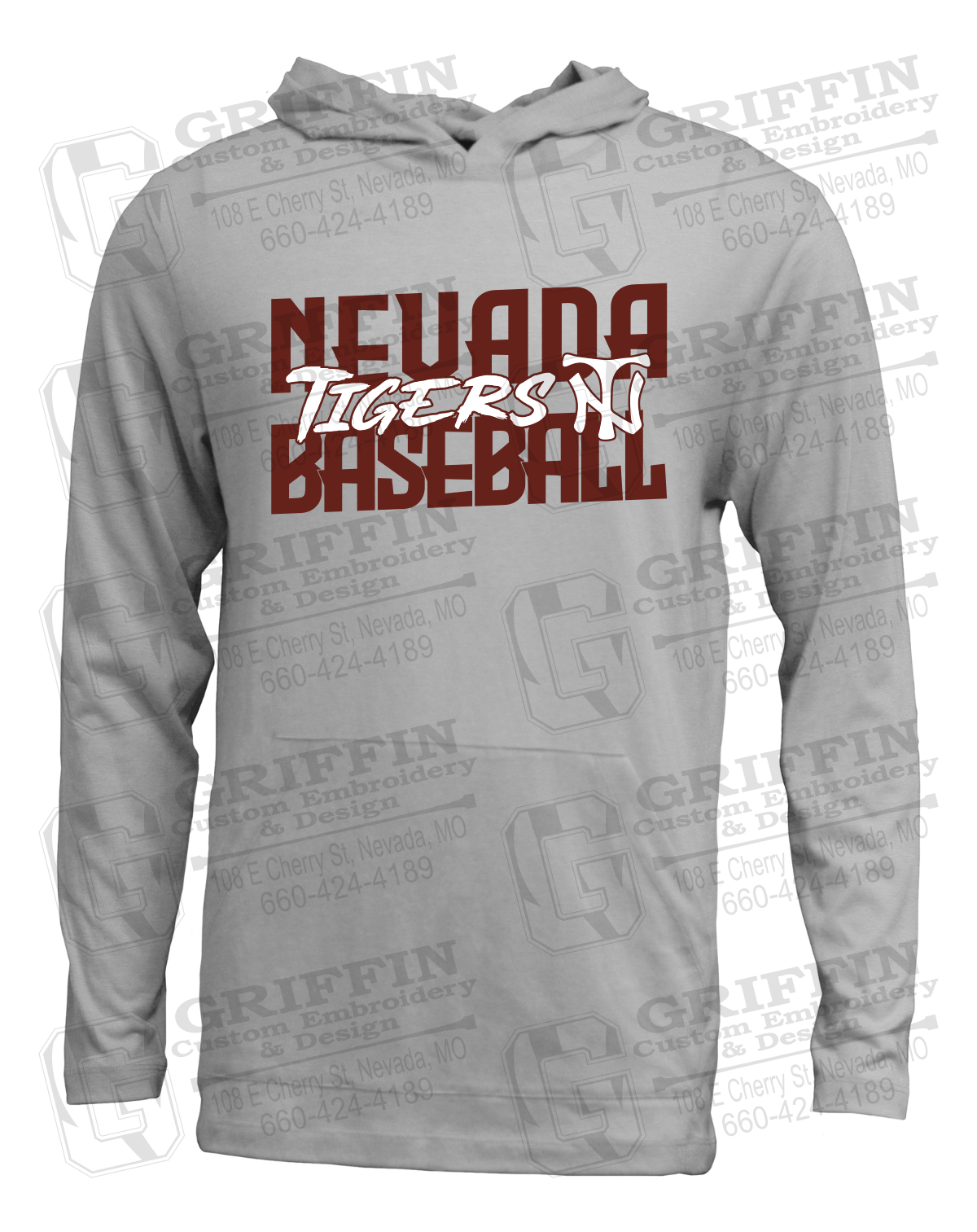 Soft-Tek T-Shirt Hoodie - Baseball - Nevada Tigers 25-V