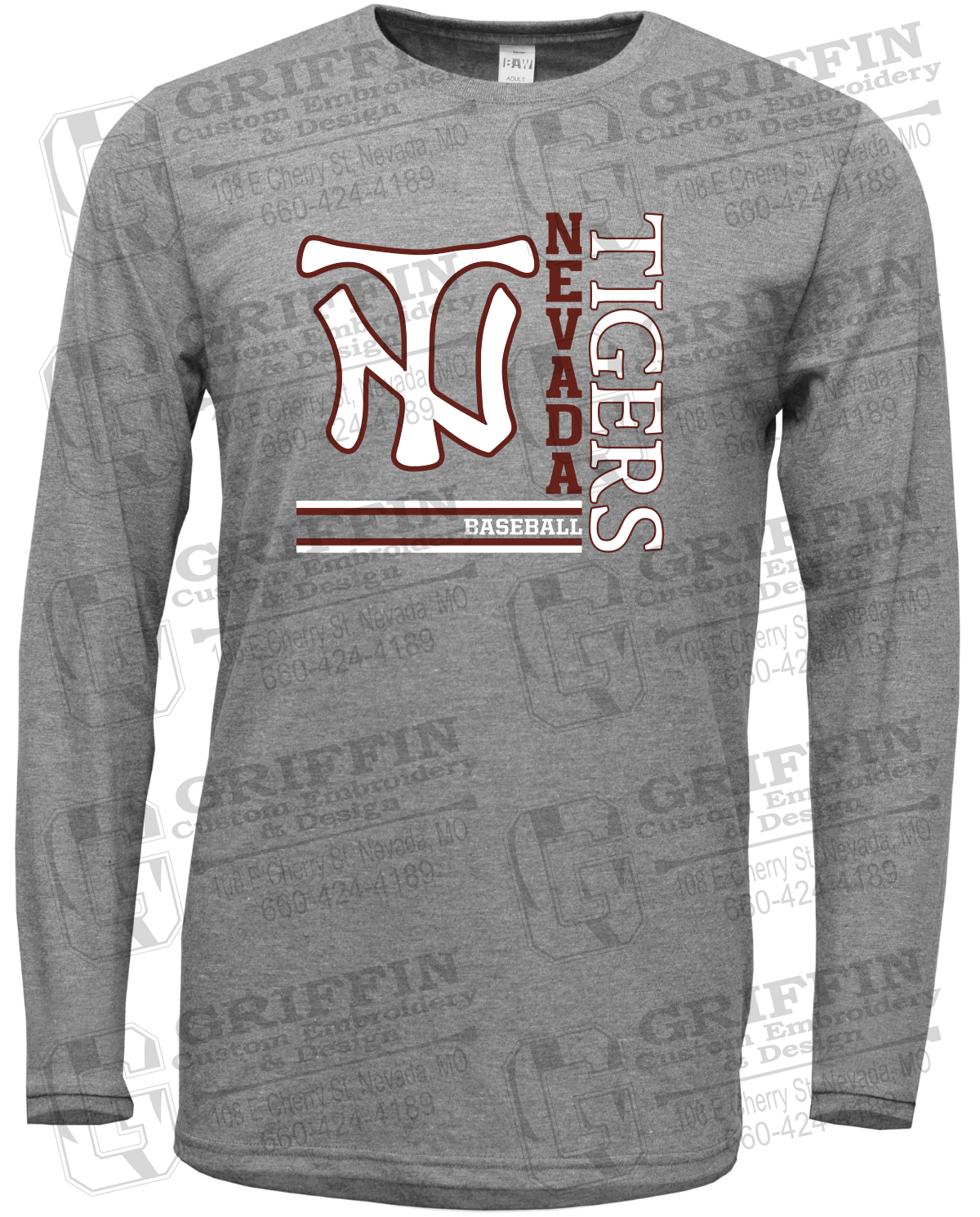 Soft-Tek Long Sleeve T-Shirt - Baseball - Nevada Tigers 25-X