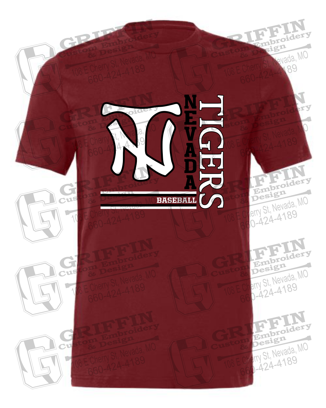 Cotton Short Sleeve T-Shirt - Baseball - Nevada Tigers 25-X
