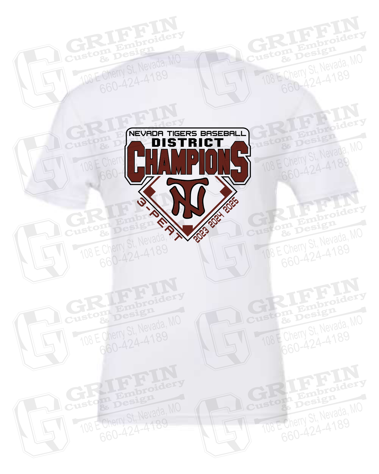 Cotton Short Sleeve T-Shirt - Baseball District Champs 2025 - Nevada Tigers 26-A
