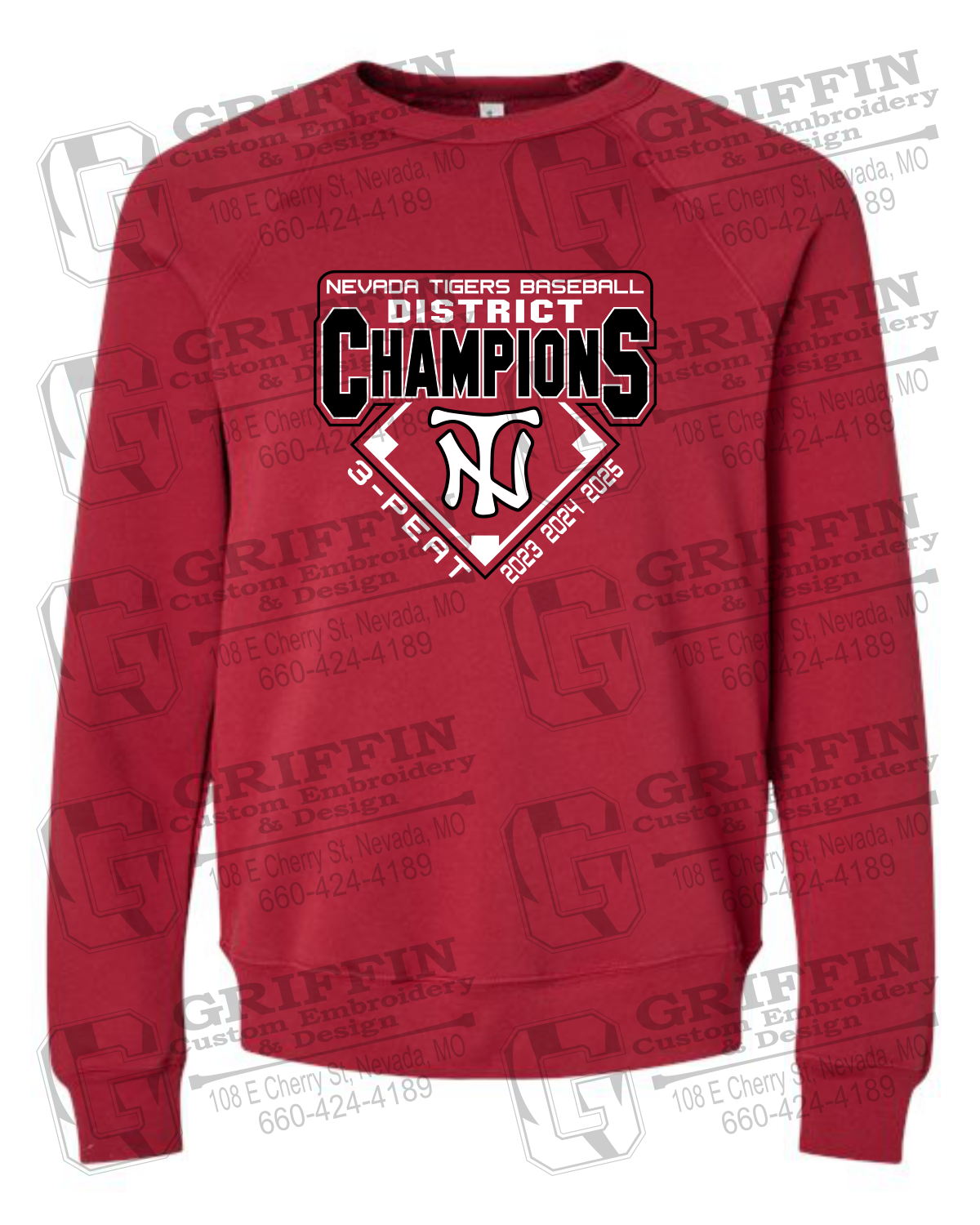 Sponge Fleece Sweatshirt - Baseball District Champs 2025 - Nevada Tigers 26-A