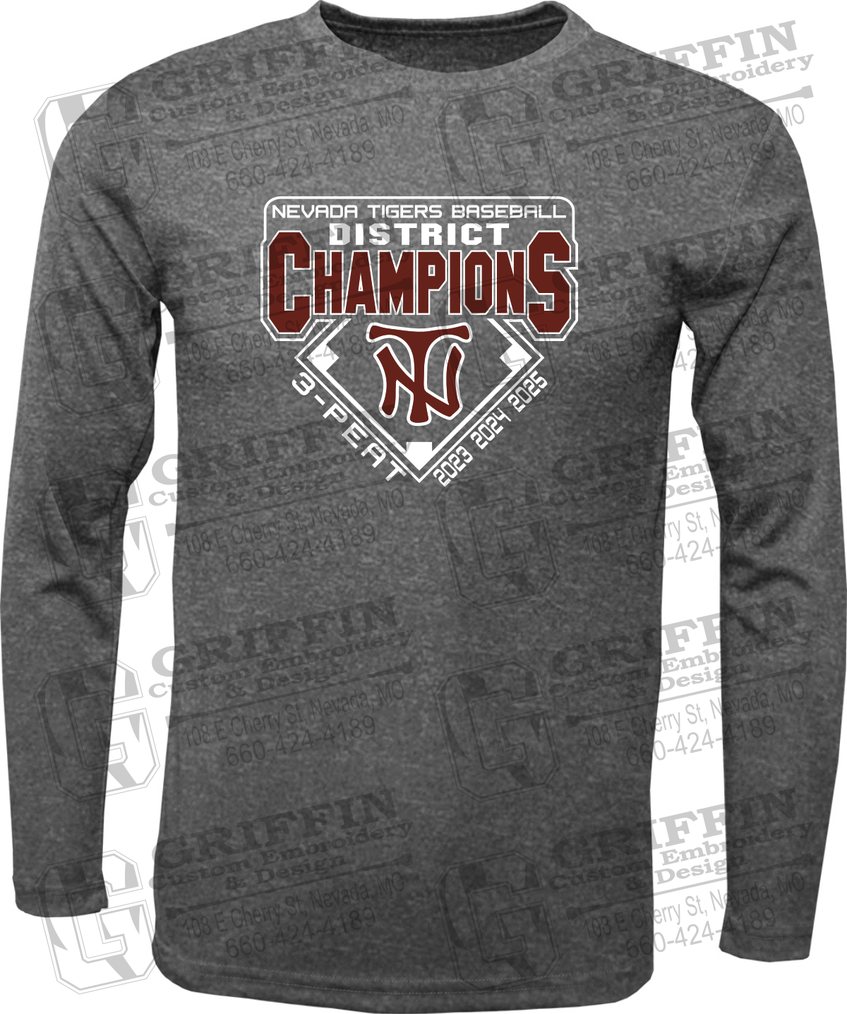 Dry-Fit Long Sleeve T-Shirt - Baseball District Champs 2025 - Nevada Tigers 26-A