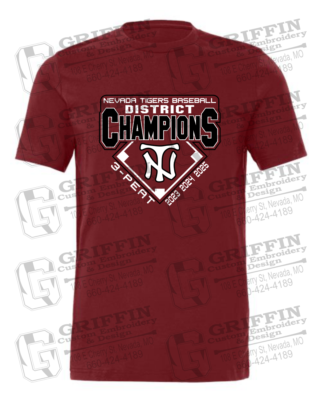 Cotton Short Sleeve T-Shirt - Baseball District Champs 2025 - Nevada Tigers 26-A