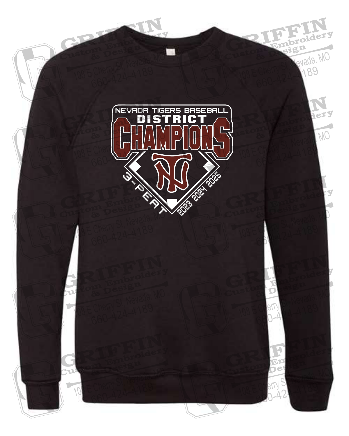 Sponge Fleece Sweatshirt - Baseball District Champs 2025 - Nevada Tigers 26-A