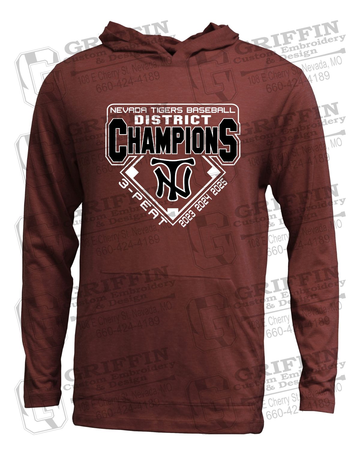 Soft-Tek T-Shirt Hoodie - Baseball District Champs 2025 - Nevada Tigers 26-A