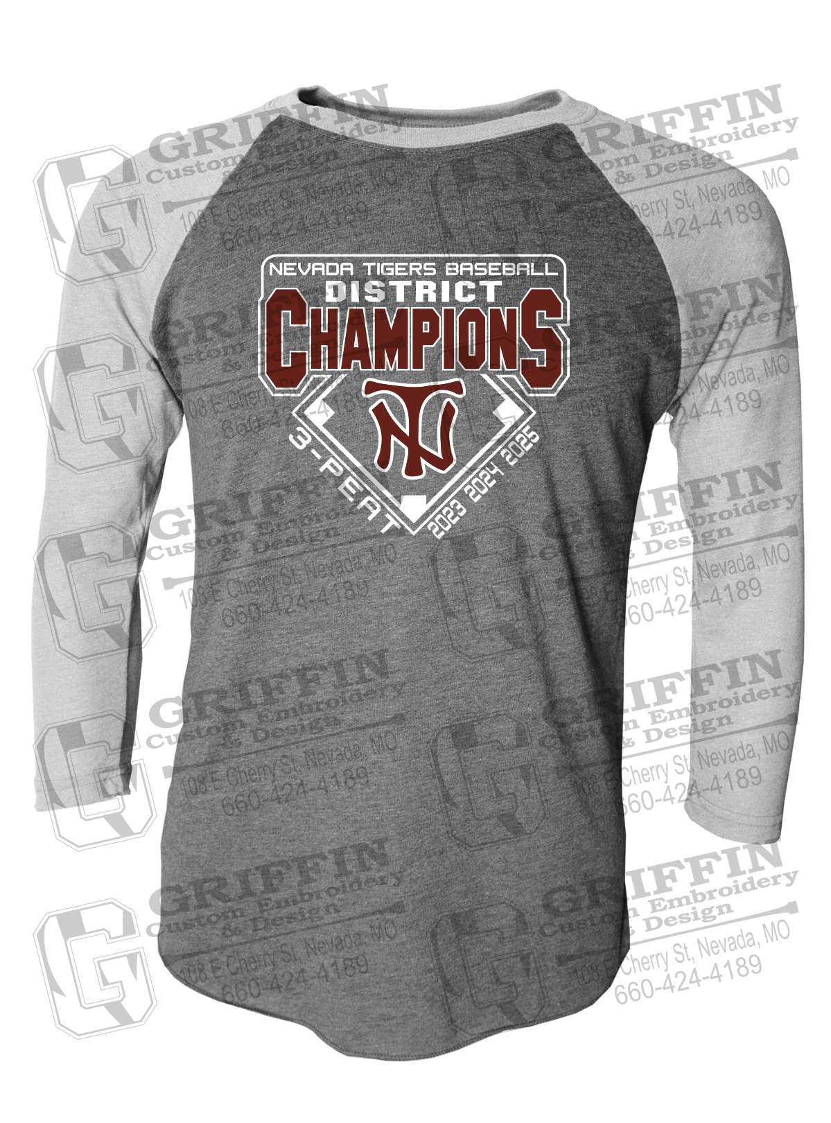Tri-Blend Raglan Sleeve T-Shirt - Baseball District Champs 2025 - Nevada Tigers 26-A
