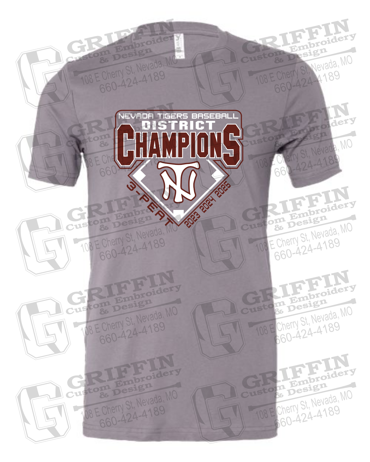 Cotton Short Sleeve T-Shirt - Baseball District Champs 2025 - Nevada Tigers 26-A