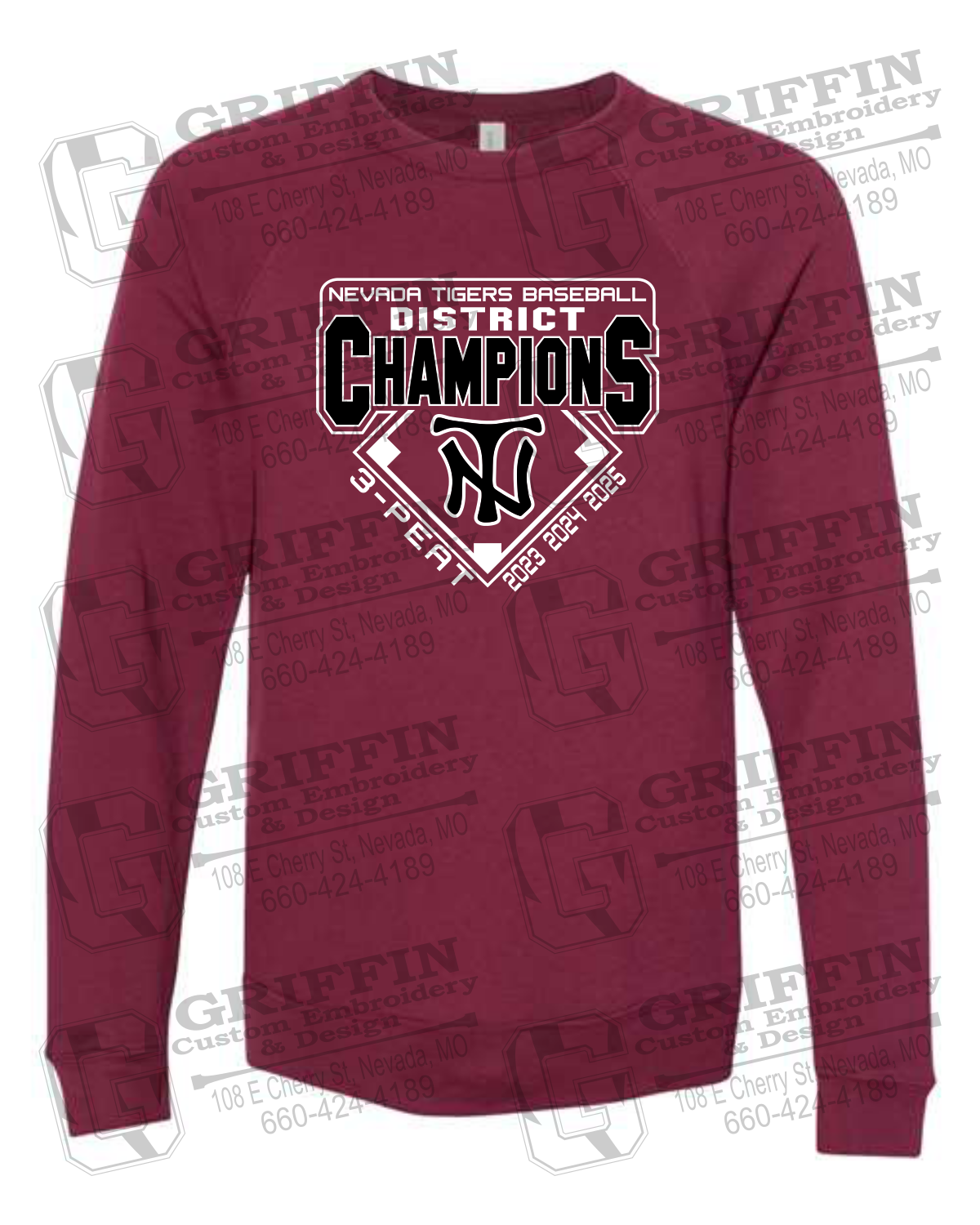 Sponge Fleece Sweatshirt - Baseball District Champs 2025 - Nevada Tigers 26-A