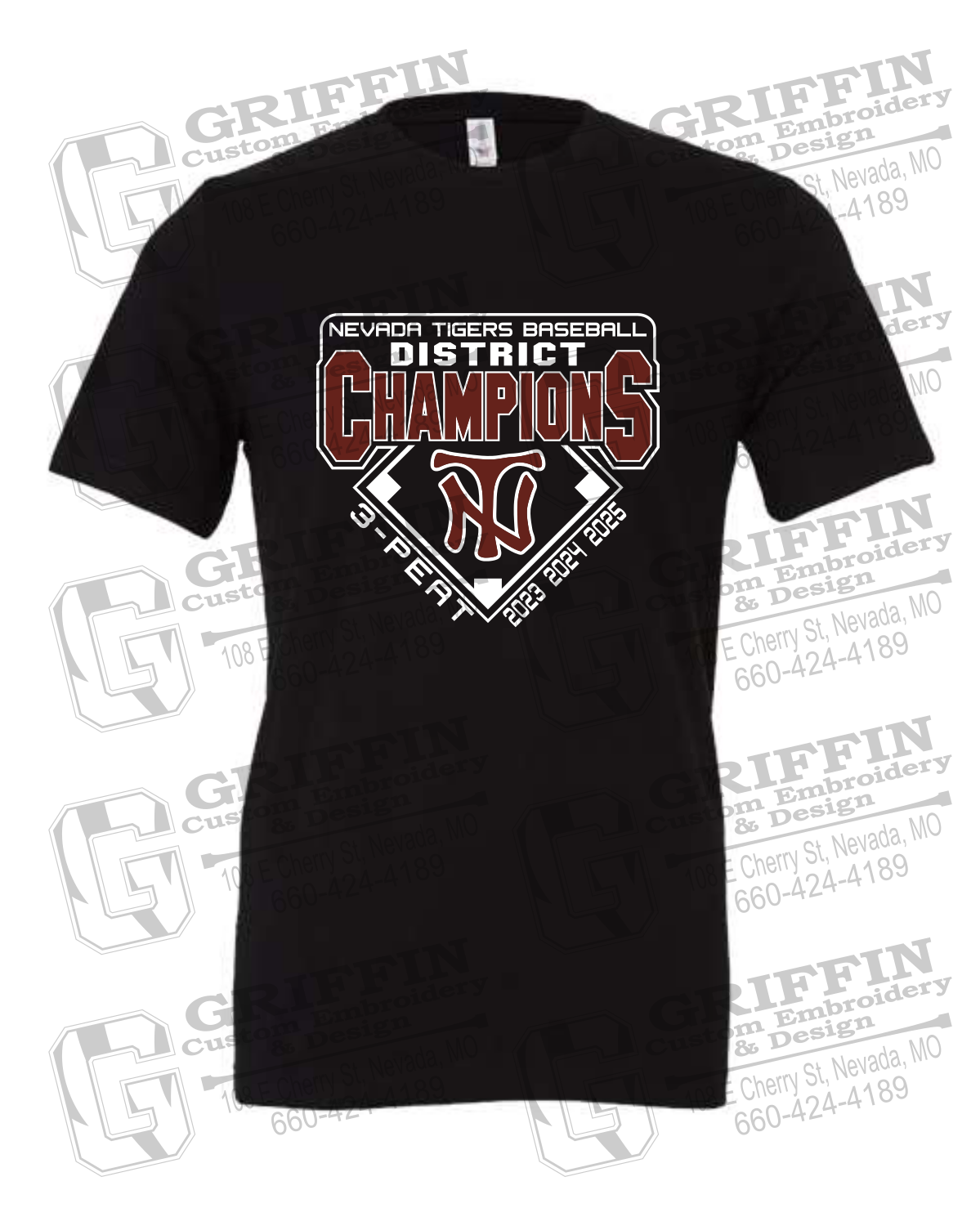 Cotton Short Sleeve T-Shirt - Baseball District Champs 2025 - Nevada Tigers 26-A