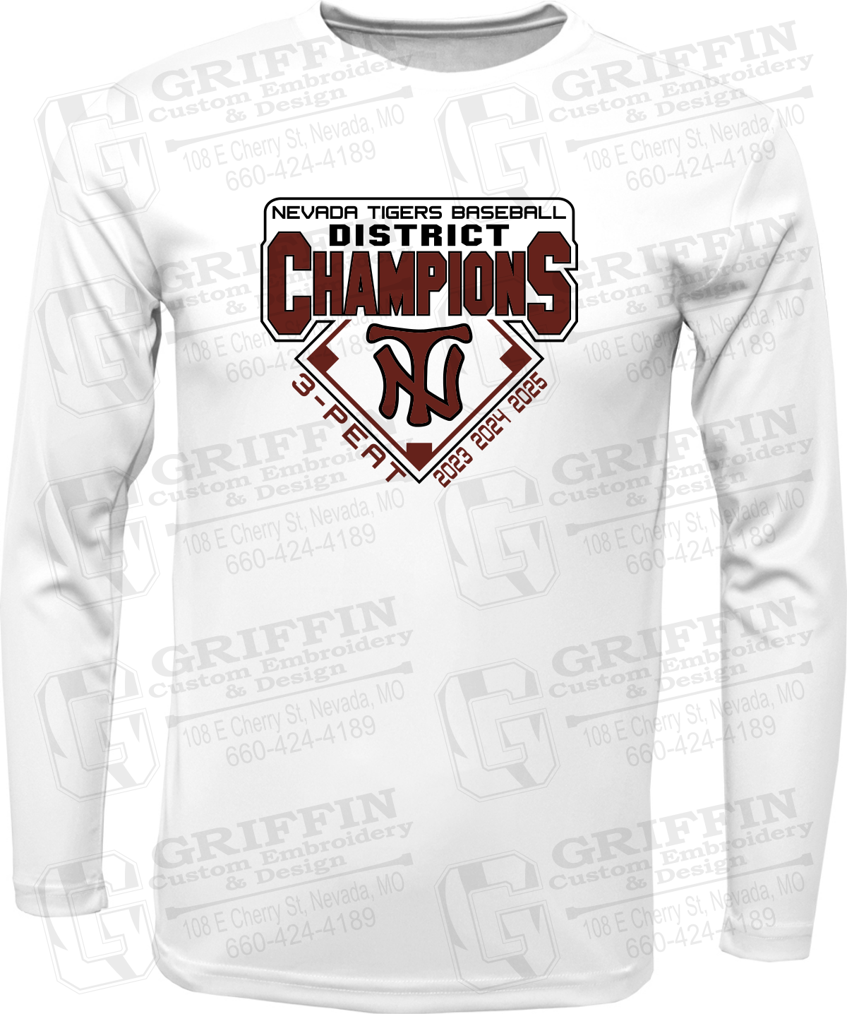 Dry-Fit Long Sleeve T-Shirt - Baseball District Champs 2025 - Nevada Tigers 26-A