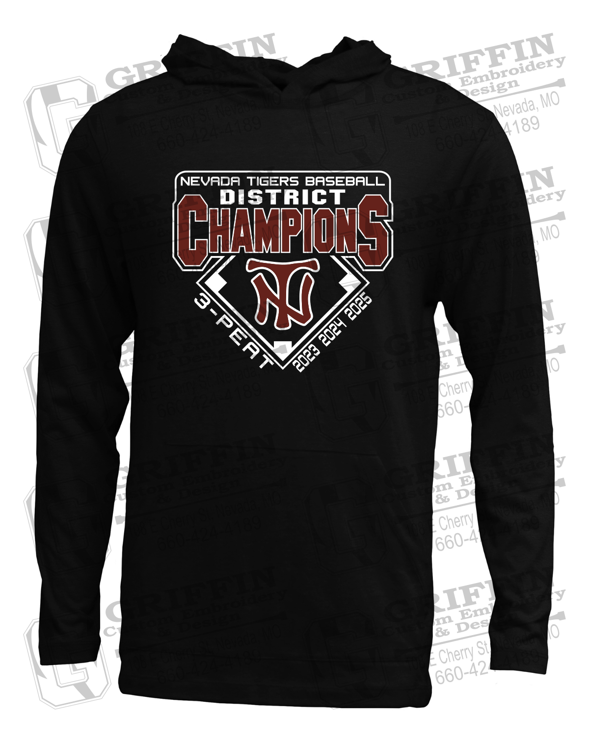 Soft-Tek T-Shirt Hoodie - Baseball District Champs 2025 - Nevada Tigers 26-A