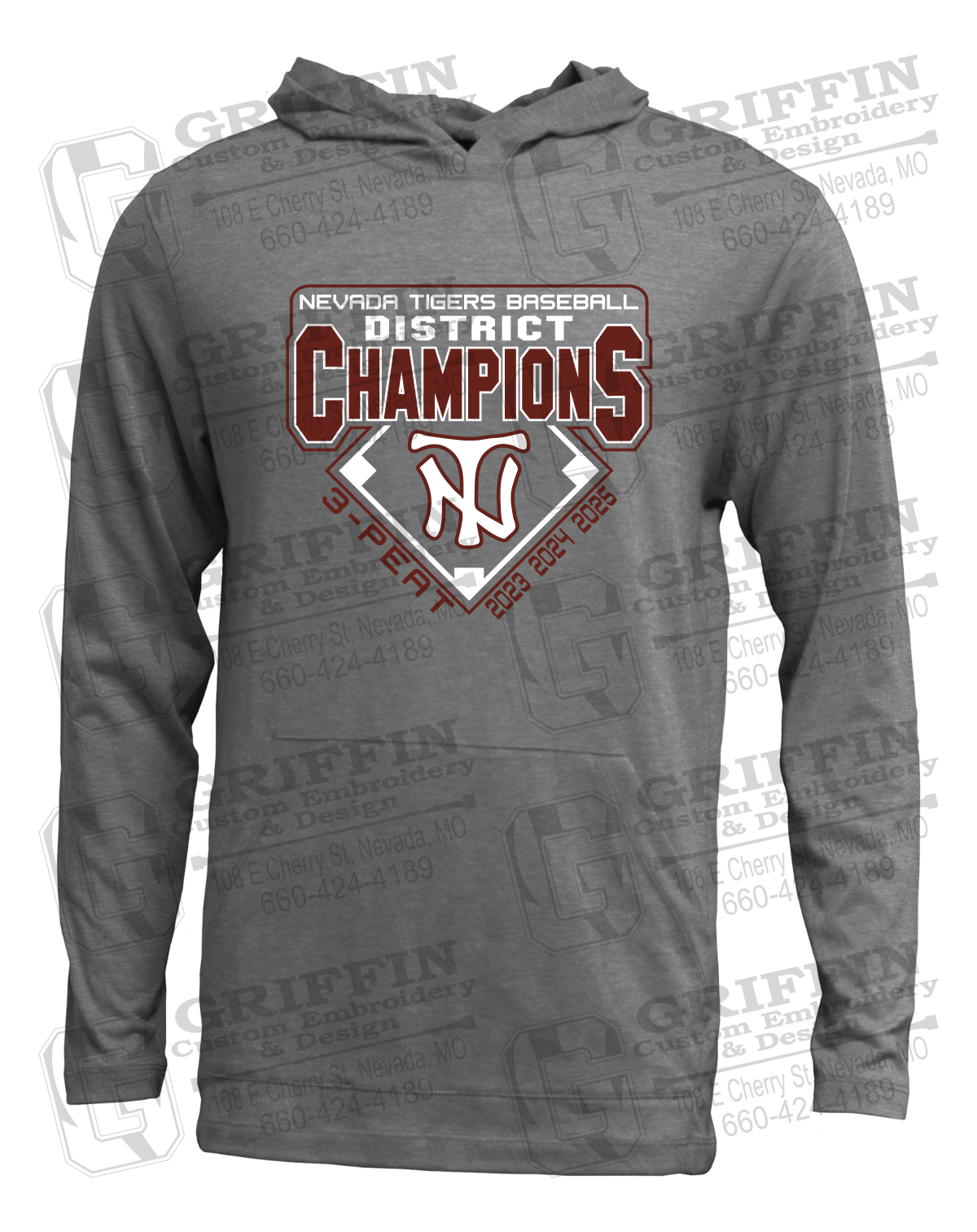 Soft-Tek T-Shirt Hoodie - Baseball District Champs 2025 - Nevada Tigers 26-A