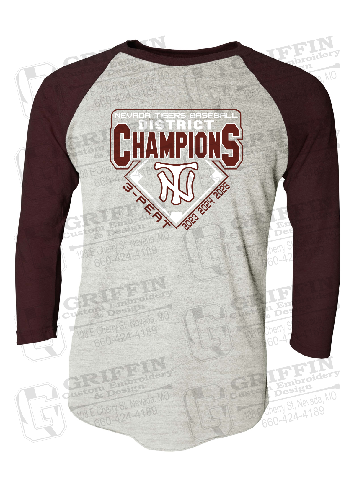 Tri-Blend Raglan Sleeve T-Shirt - Baseball District Champs 2025 - Nevada Tigers 26-A