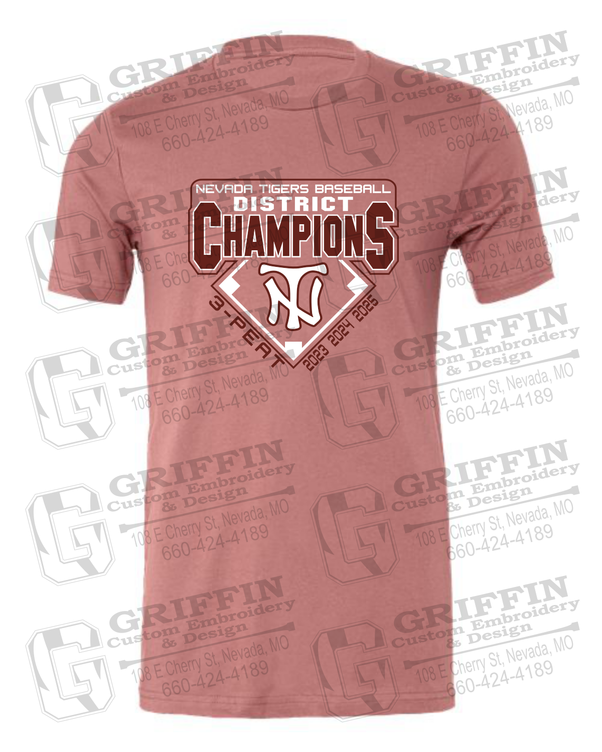 Cotton Short Sleeve T-Shirt - Baseball District Champs 2025 - Nevada Tigers 26-A