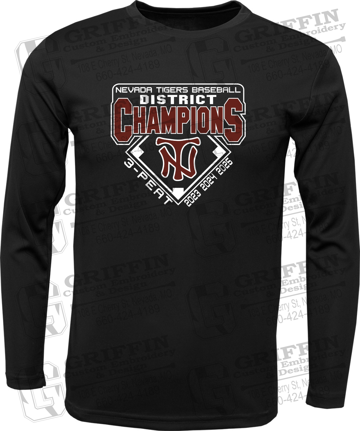Dry-Fit Long Sleeve T-Shirt - Baseball District Champs 2025 - Nevada Tigers 26-A