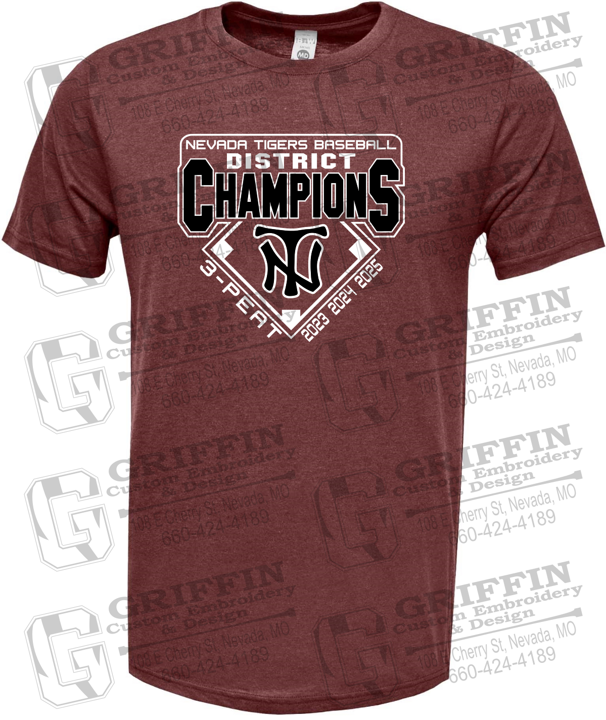 Soft-Tek Short Sleeve T-Shirt - Baseball District Champs 2025 - Nevada Tigers 26-A