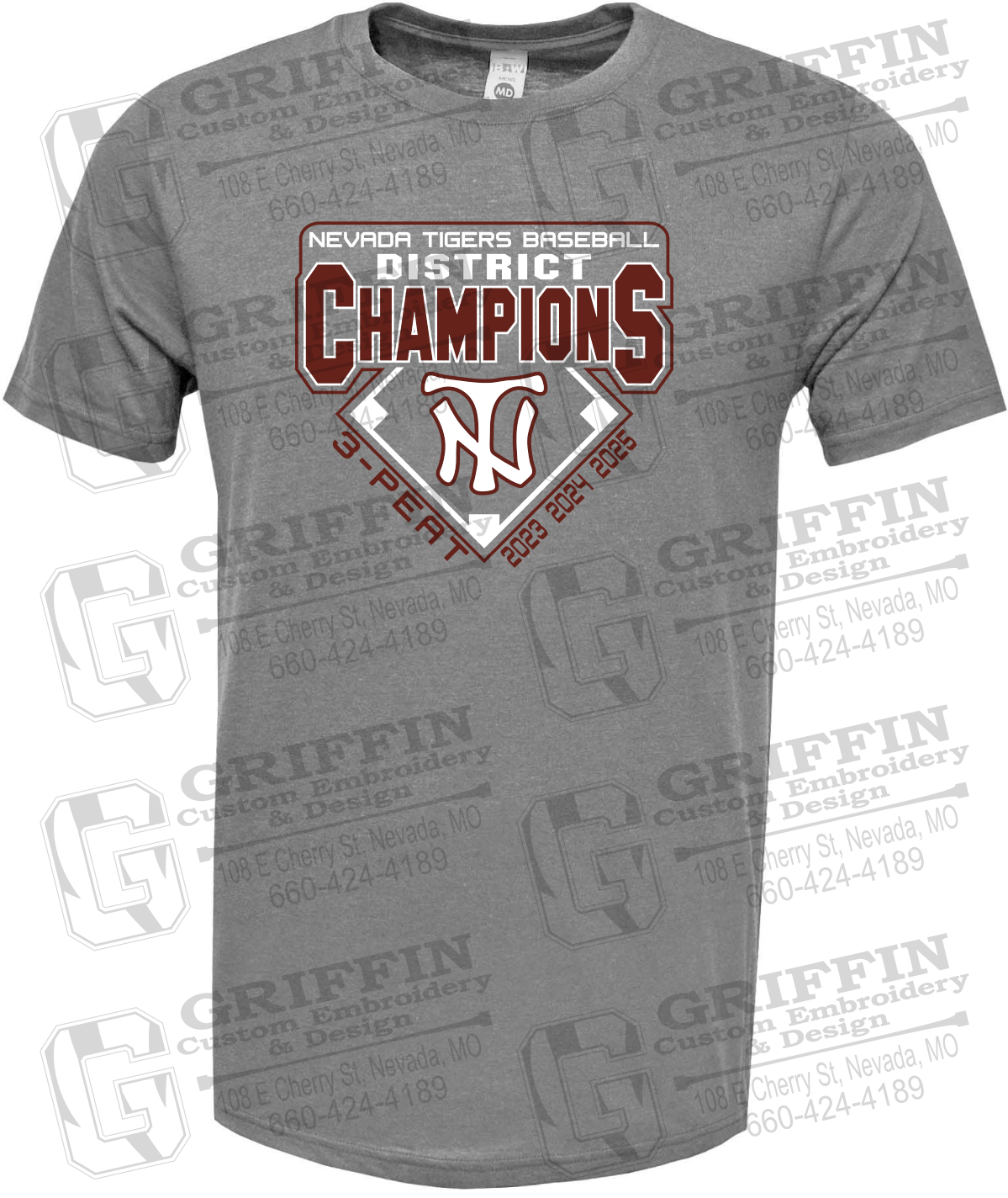 Soft-Tek Short Sleeve T-Shirt - Baseball District Champs 2025 - Nevada Tigers 26-A