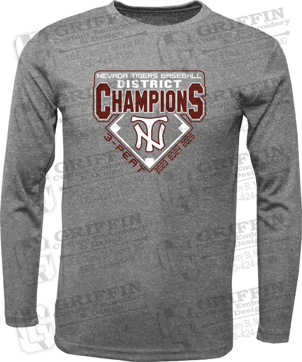 Dry-Fit Long Sleeve T-Shirt - Baseball District Champs 2025 - Nevada Tigers 26-A