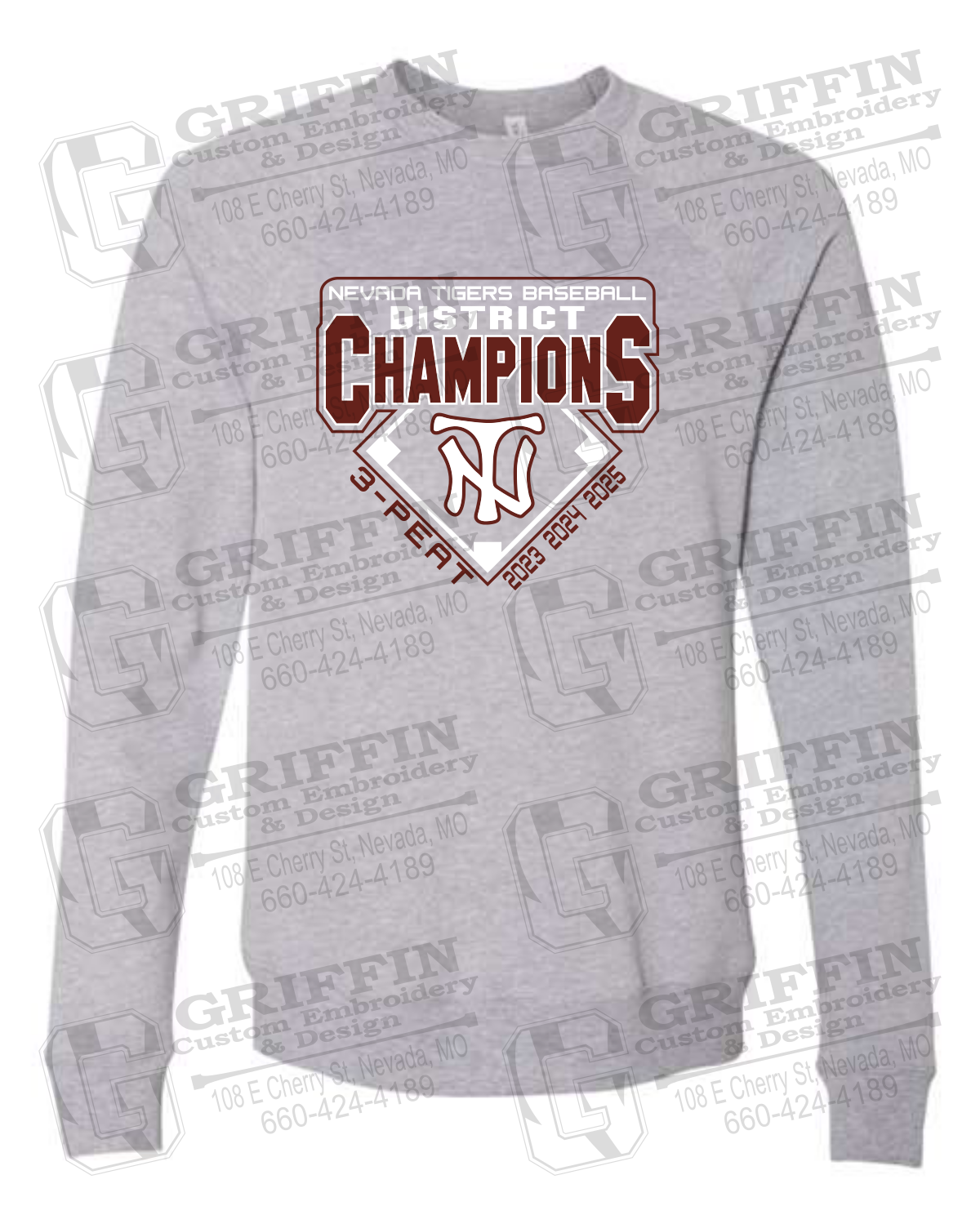 Sponge Fleece Sweatshirt - Baseball District Champs 2025 - Nevada Tigers 26-A