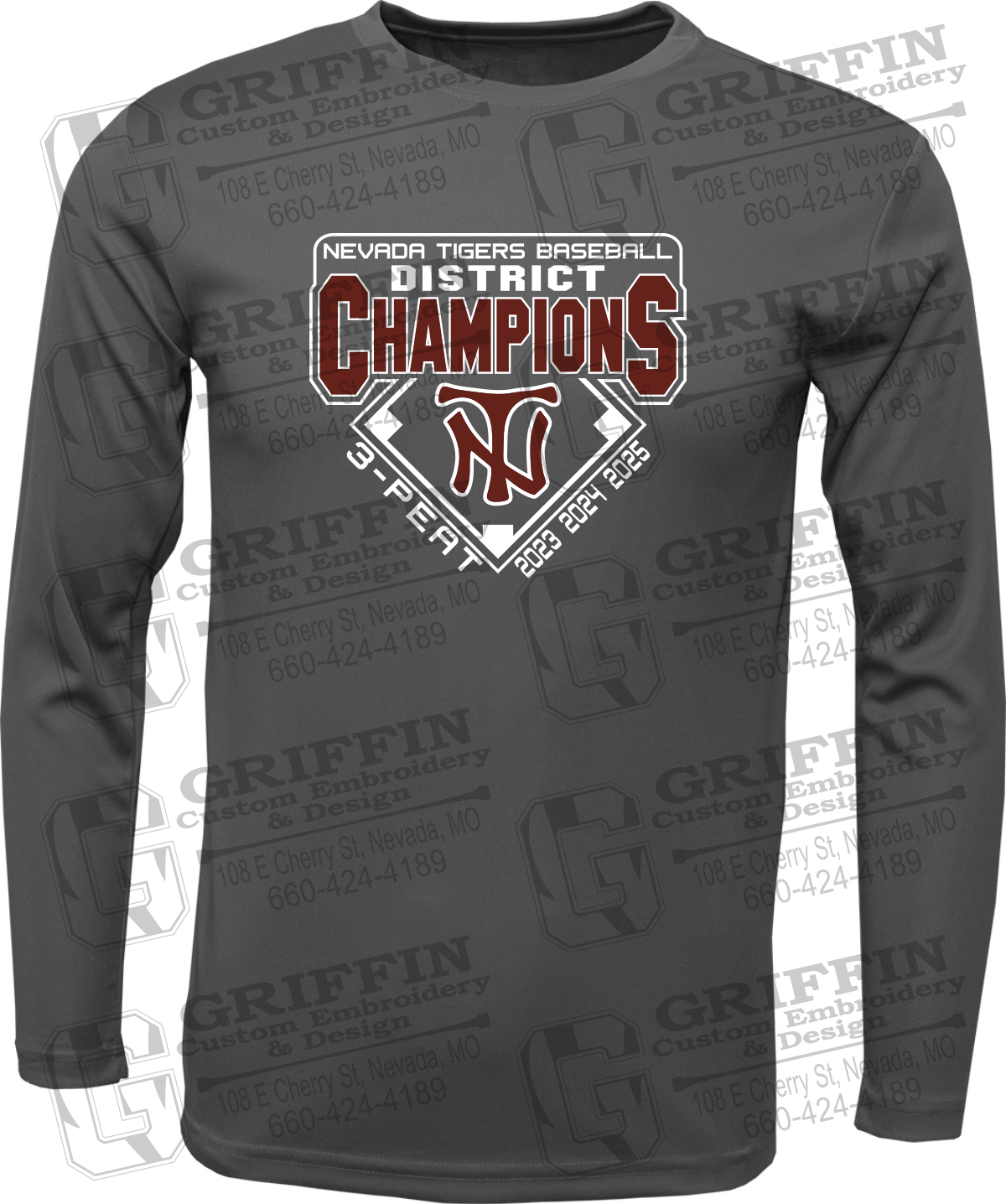Dry-Fit Long Sleeve T-Shirt - Baseball District Champs 2025 - Nevada Tigers 26-A