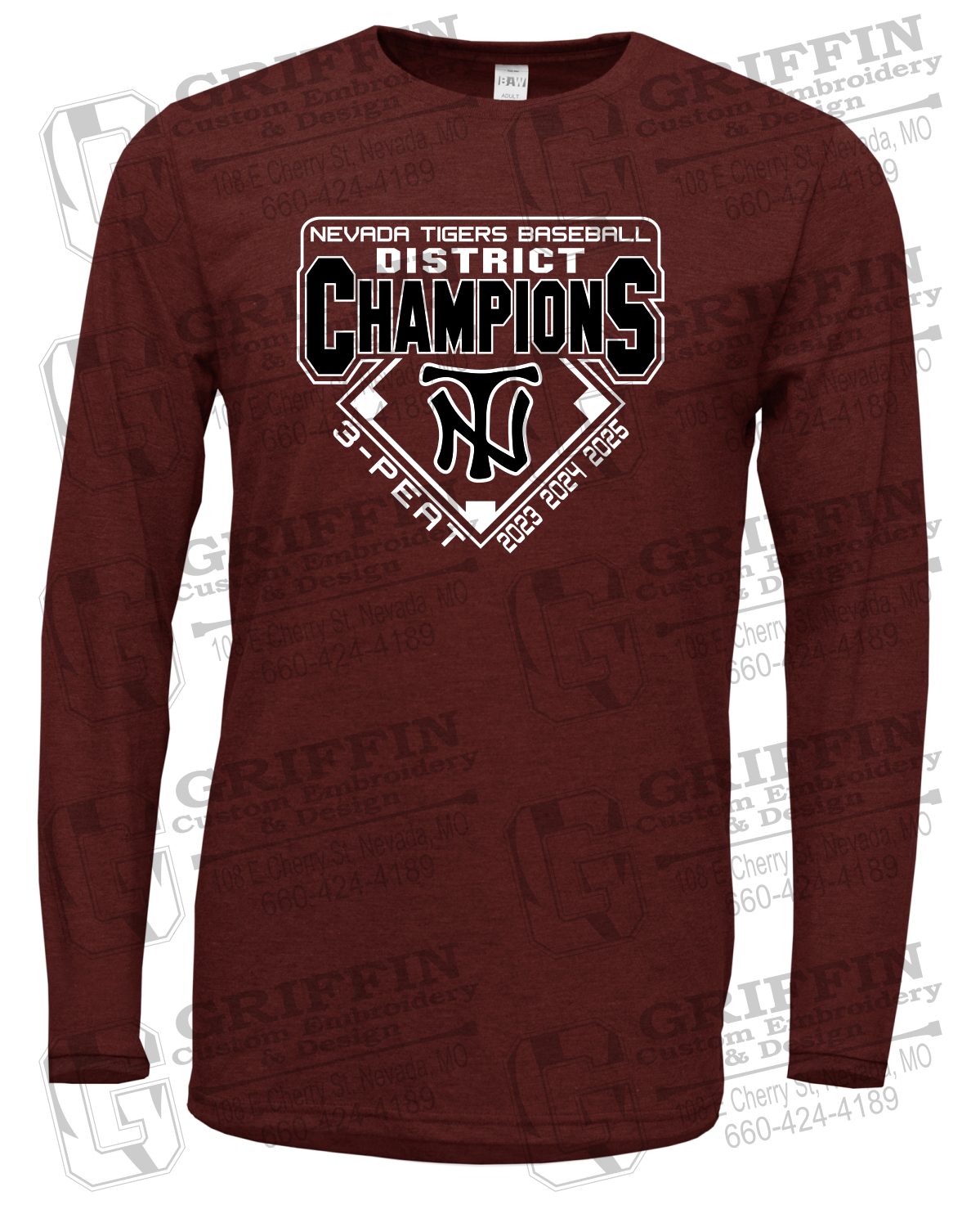 Soft-Tek Long Sleeve T-Shirt - Baseball District Champs 2025 - Nevada Tigers 26-A