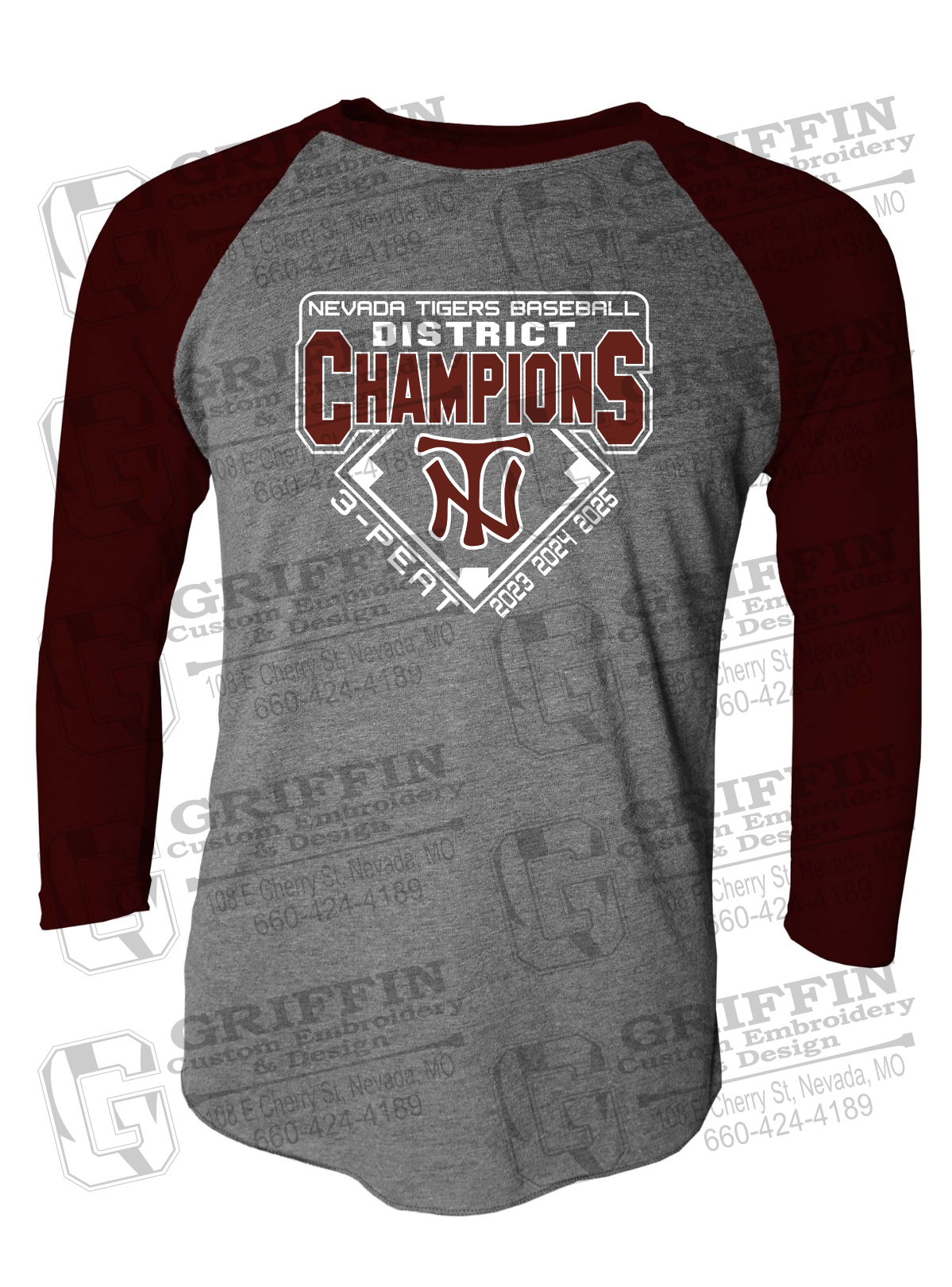 Tri-Blend Raglan Sleeve T-Shirt - Baseball District Champs 2025 - Nevada Tigers 26-A