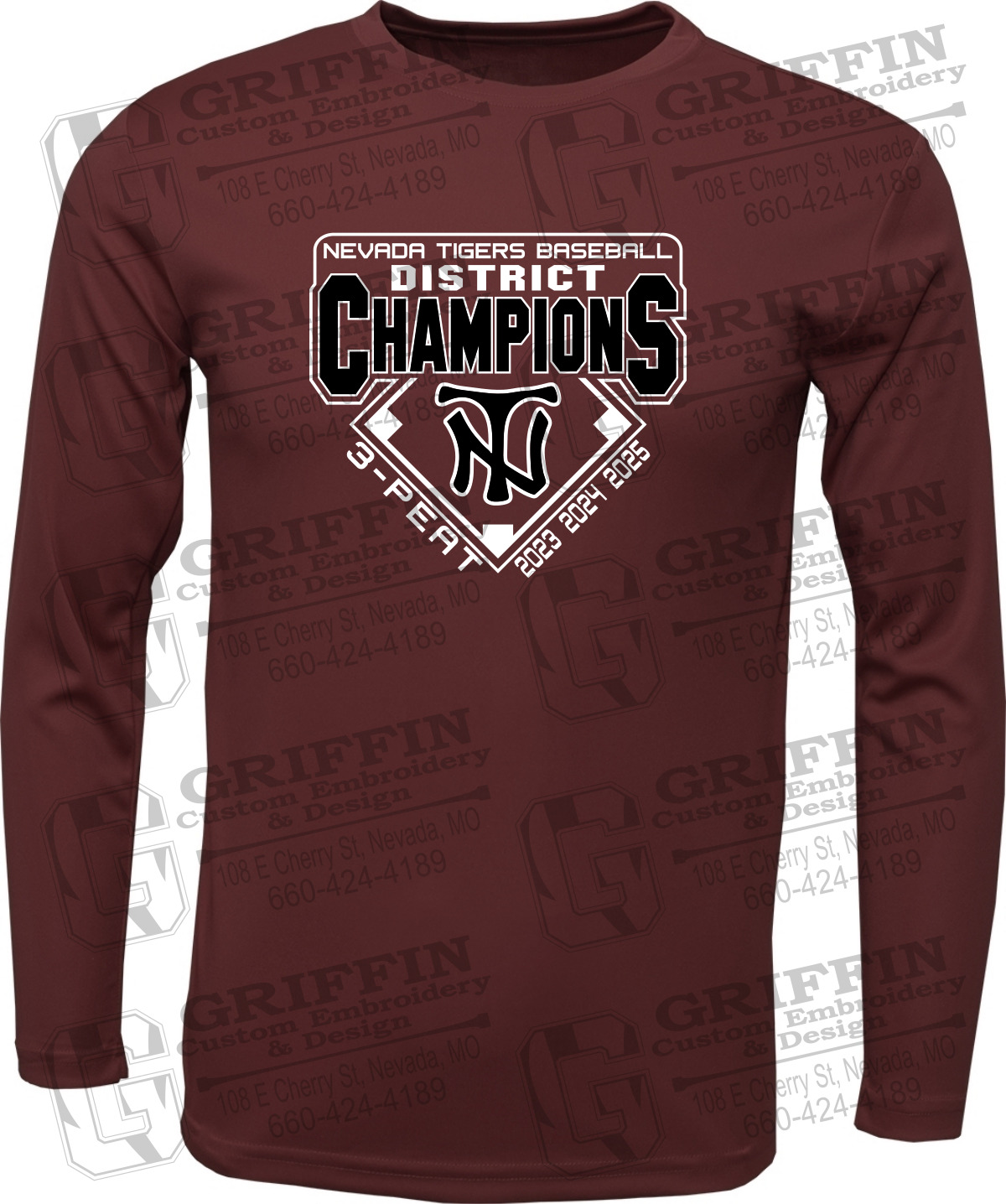 Dry-Fit Long Sleeve T-Shirt - Baseball District Champs 2025 - Nevada Tigers 26-A