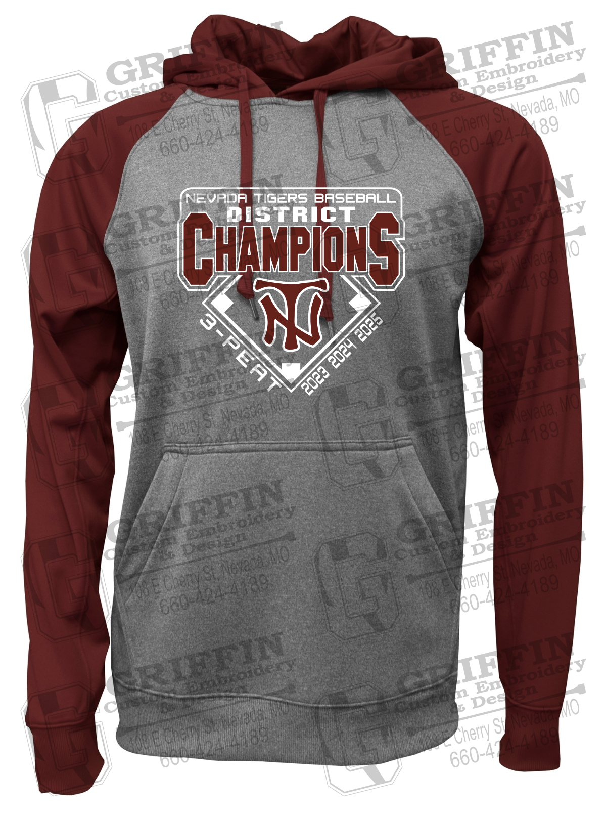 Performance Fleece Raglan Hoodie - Baseball District Champs 2025 - Nevada Tigers 26-A
