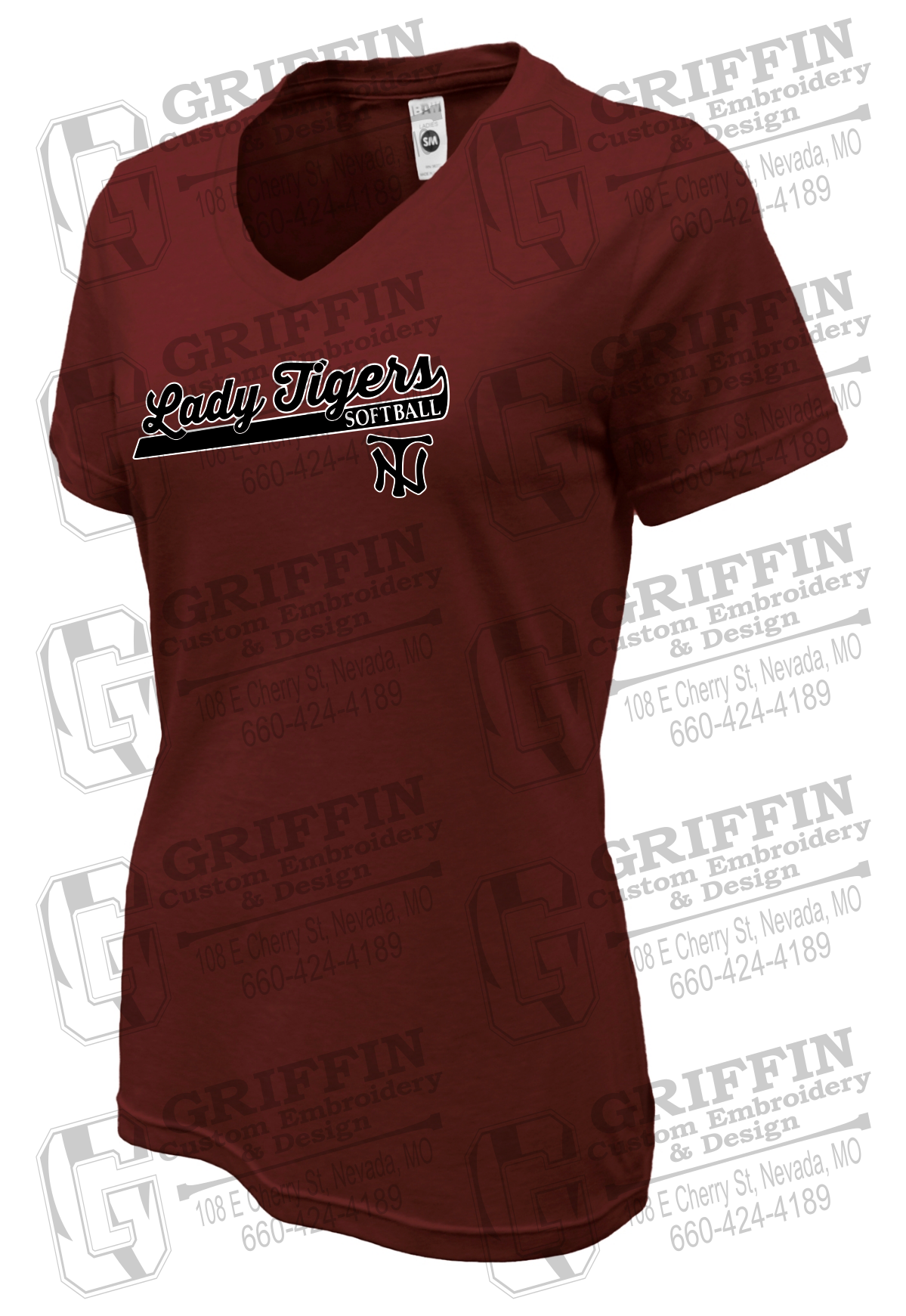 Womens Soft-Tek V-Neck T-Shirt - Softball - Nevada Tigers 26-B