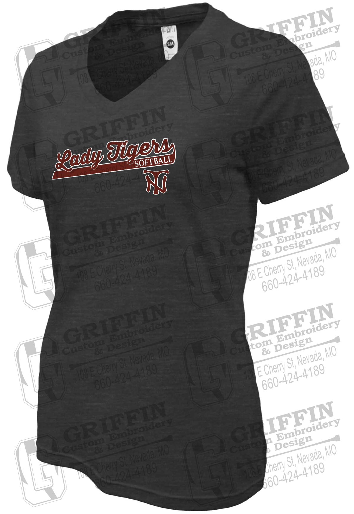 Womens Soft-Tek V-Neck T-Shirt - Softball - Nevada Tigers 26-B