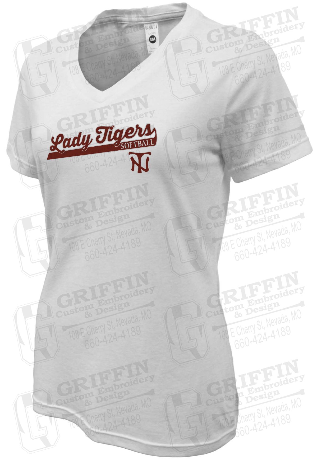 Womens Soft-Tek V-Neck T-Shirt - Softball - Nevada Tigers 26-B