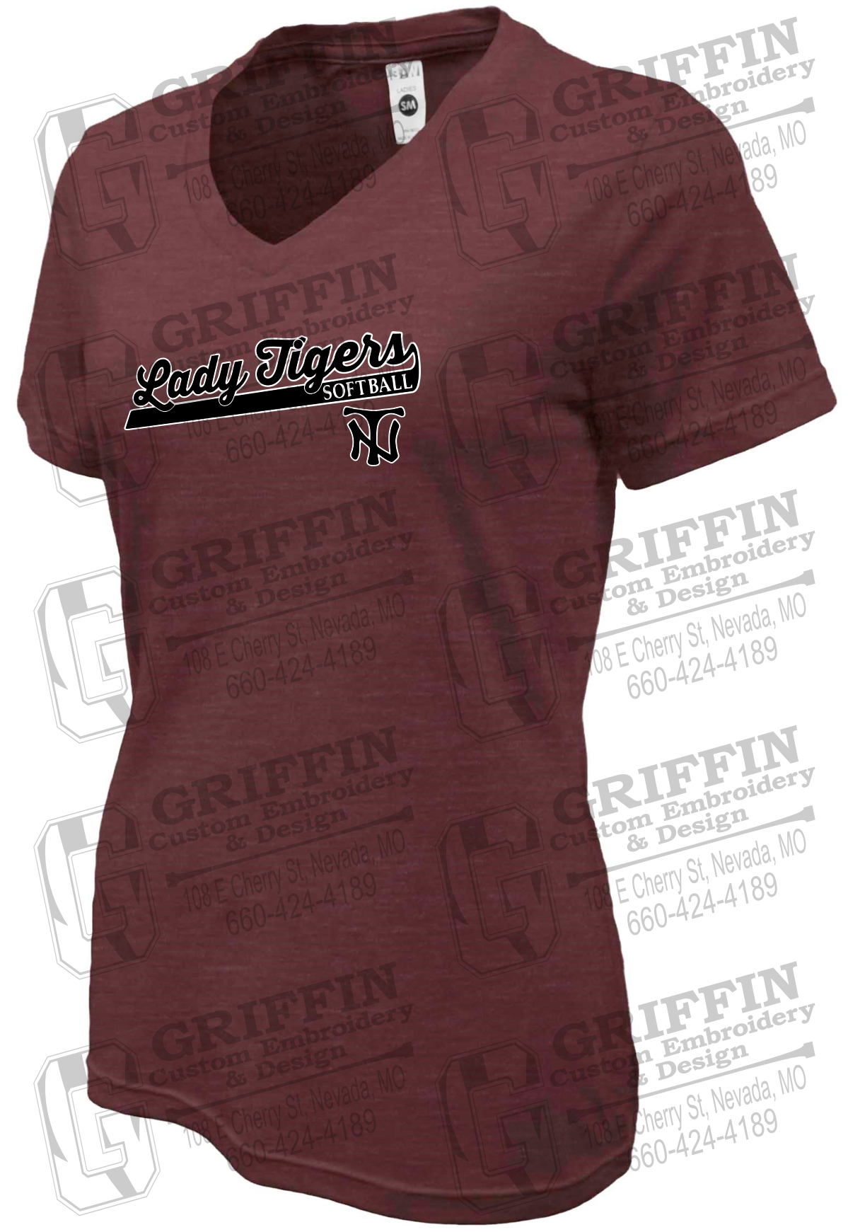 Womens Soft-Tek V-Neck T-Shirt - Softball - Nevada Tigers 26-B