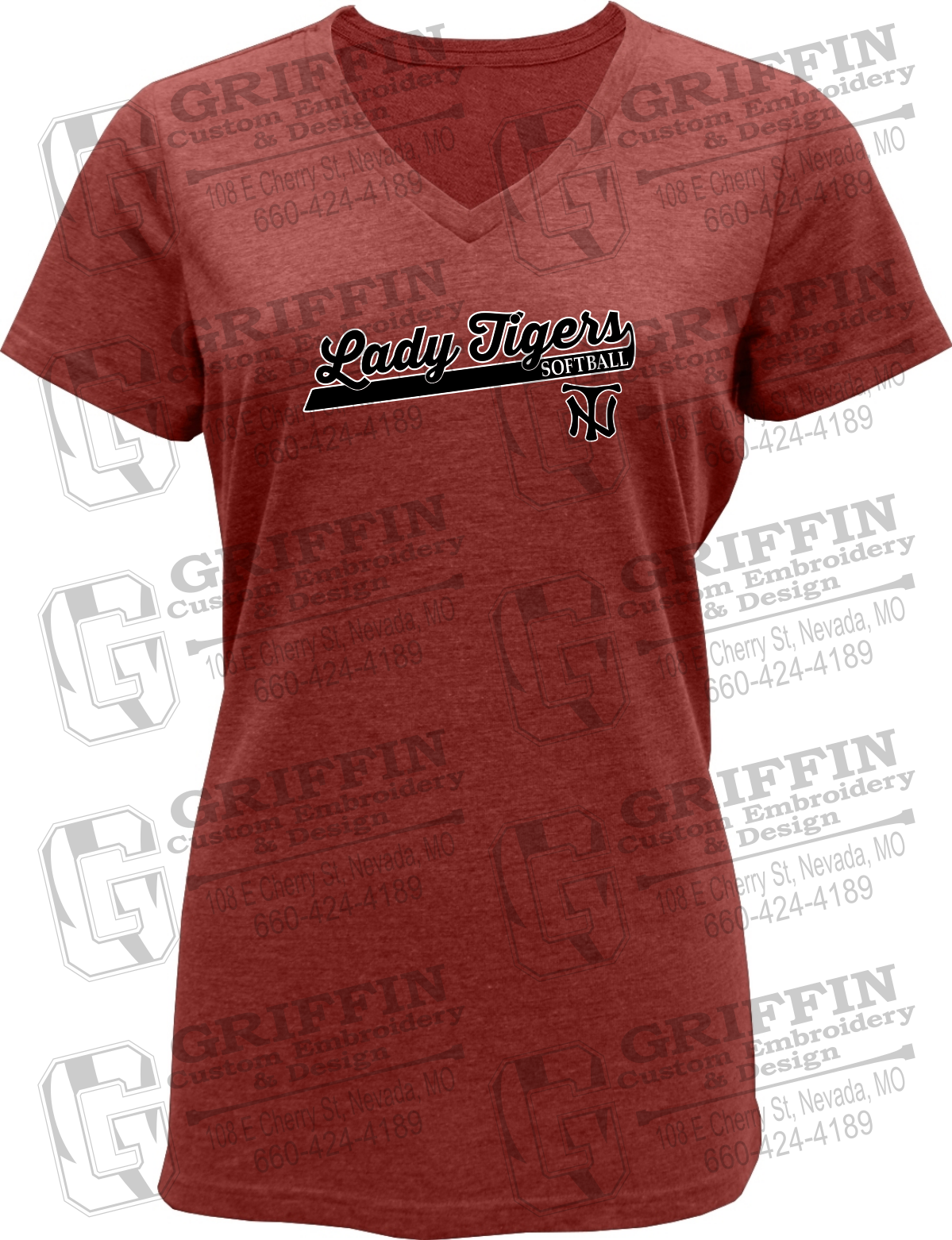 Womens Soft-Tek V-Neck T-Shirt - Softball - Nevada Tigers 26-B