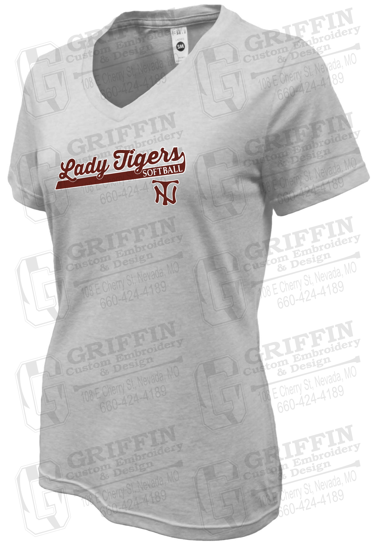 Womens Soft-Tek V-Neck T-Shirt - Softball - Nevada Tigers 26-B
